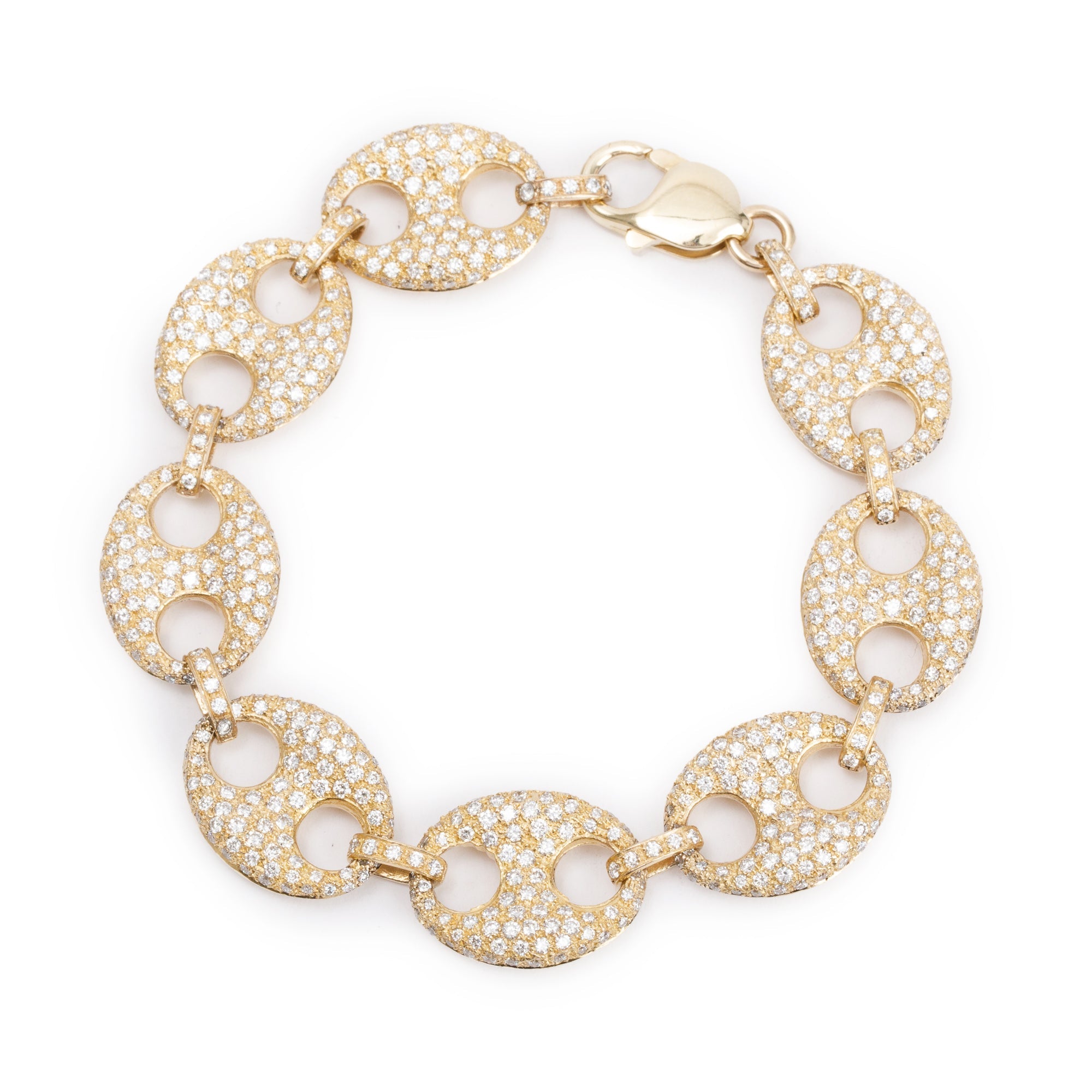 14k Yellow Gold 8.68 tcw. Pave Diamond Puffed Marina Link Bracelet