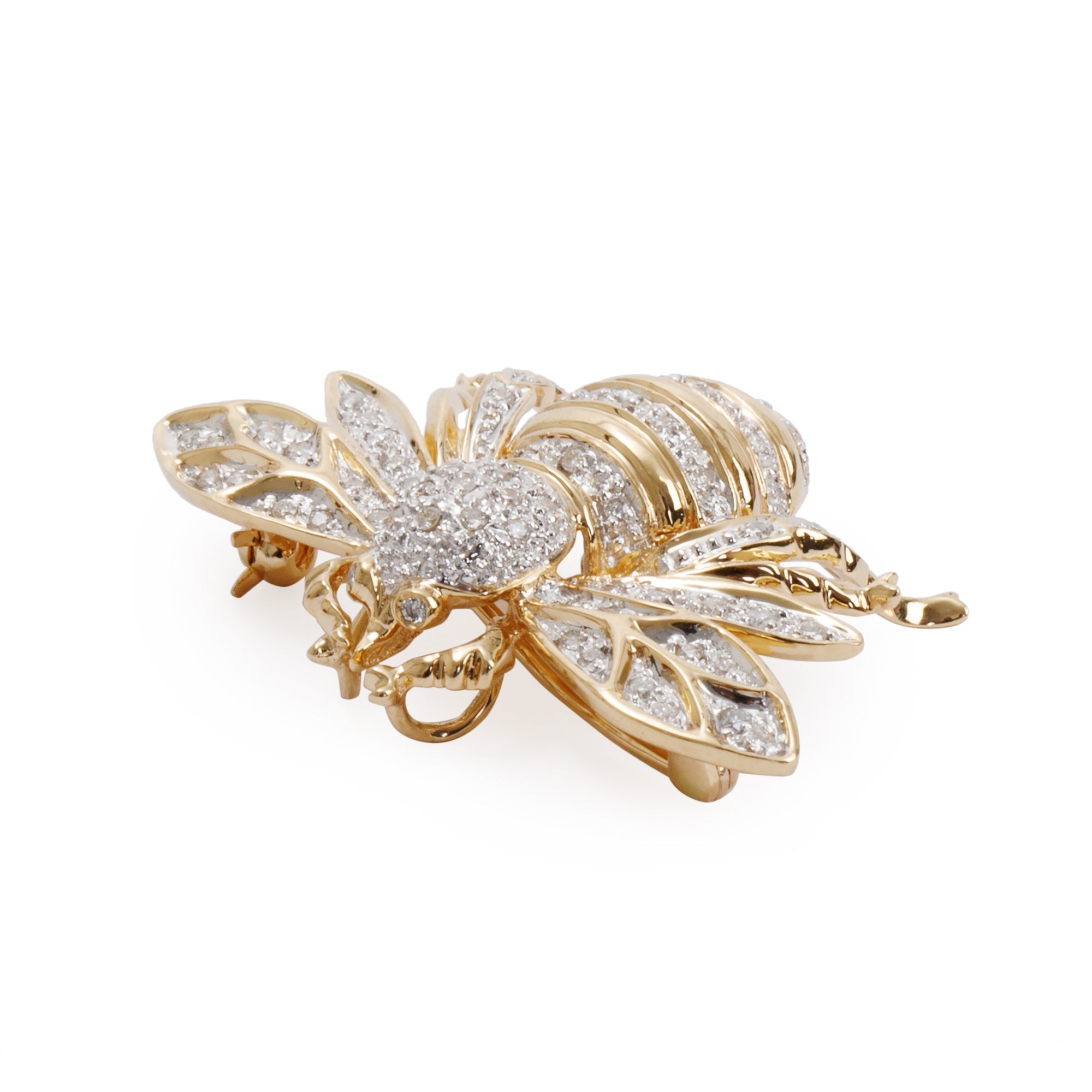 14k Yellow Gold Diamond Bee Brooch