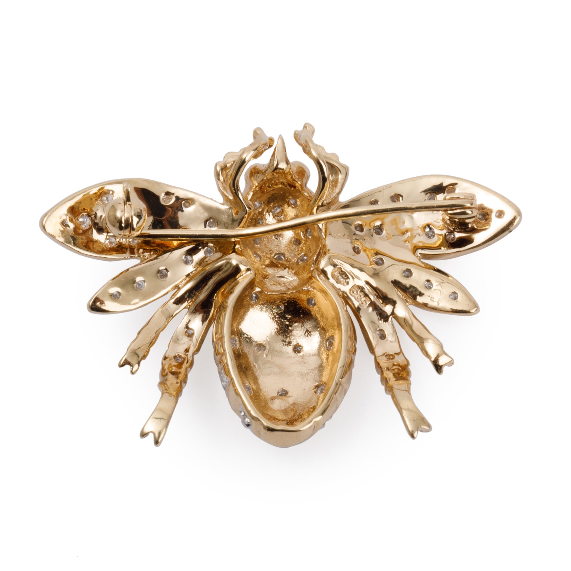 14k Yellow Gold Diamond Bee Brooch