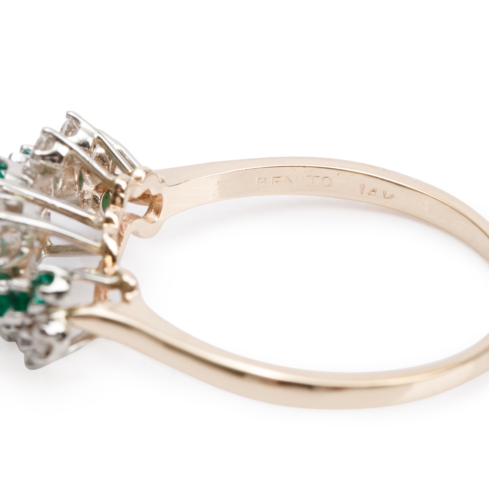 14k Yellow Gold Emerald & Diamond Cluster Ring, Size 10