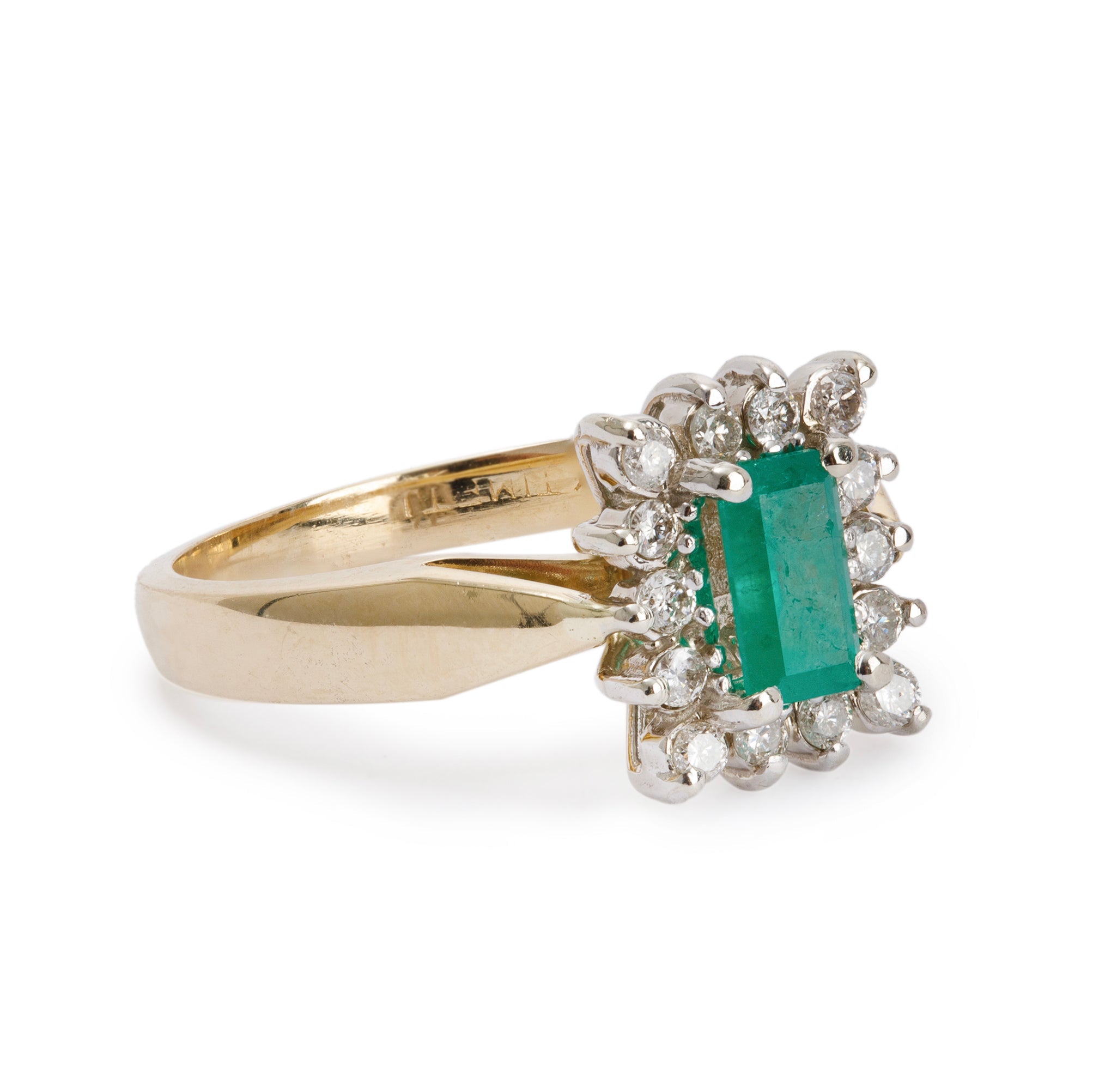 14k Yellow Gold Emerald & Diamond Cocktail Ring