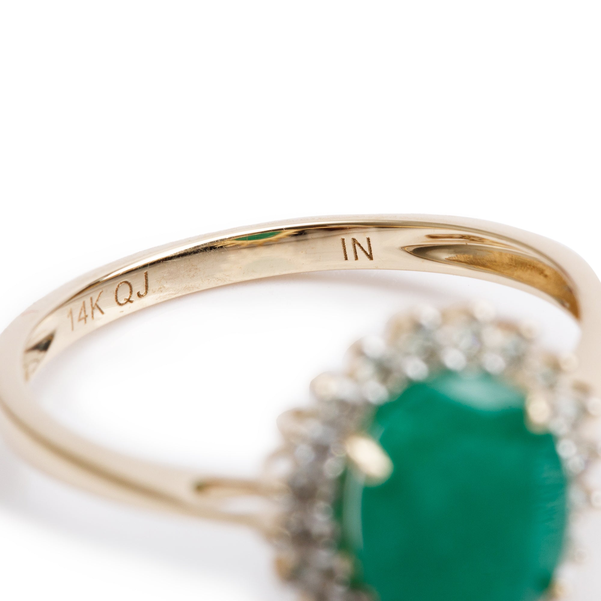 14k Yellow Gold Emerald & Diamond Cocktail Ring, Size 7