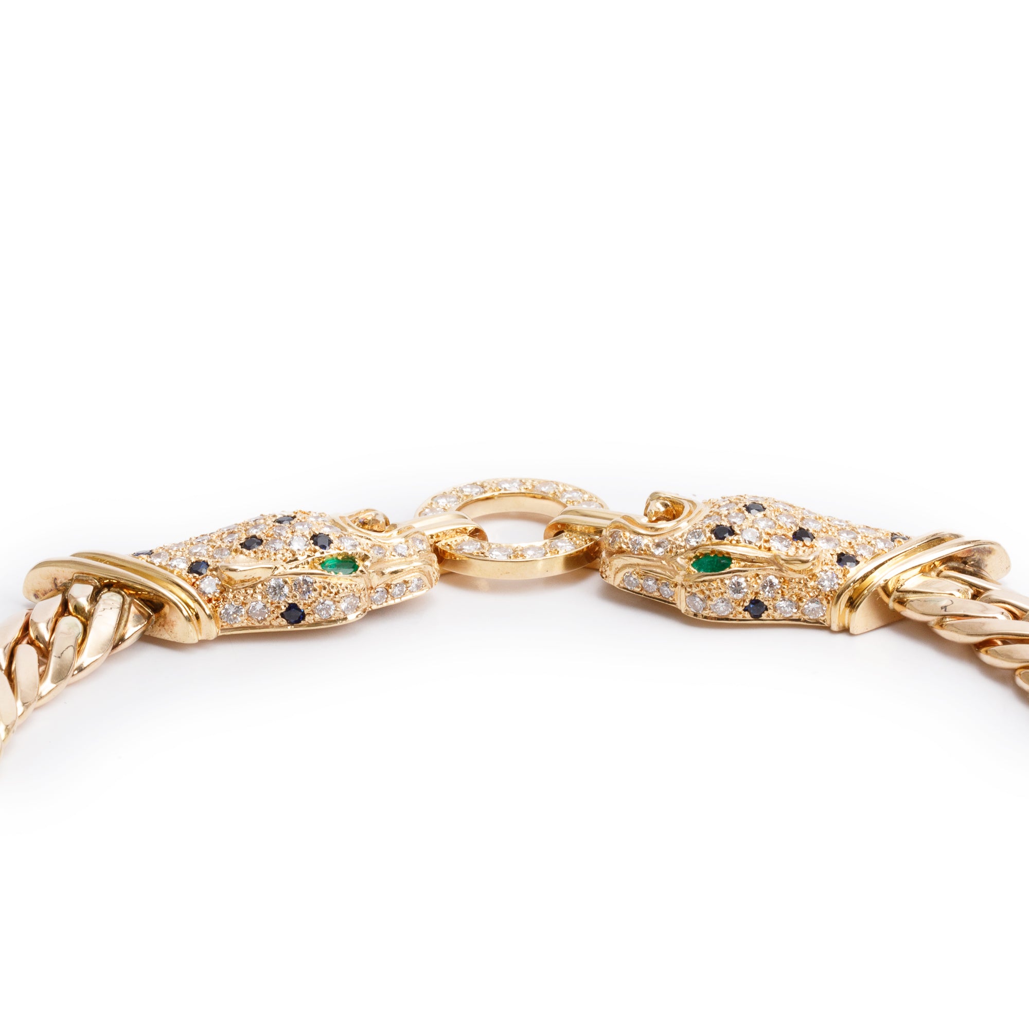 14k Yellow Gold Emerald, Sapphire & Diamond Panther Necklace