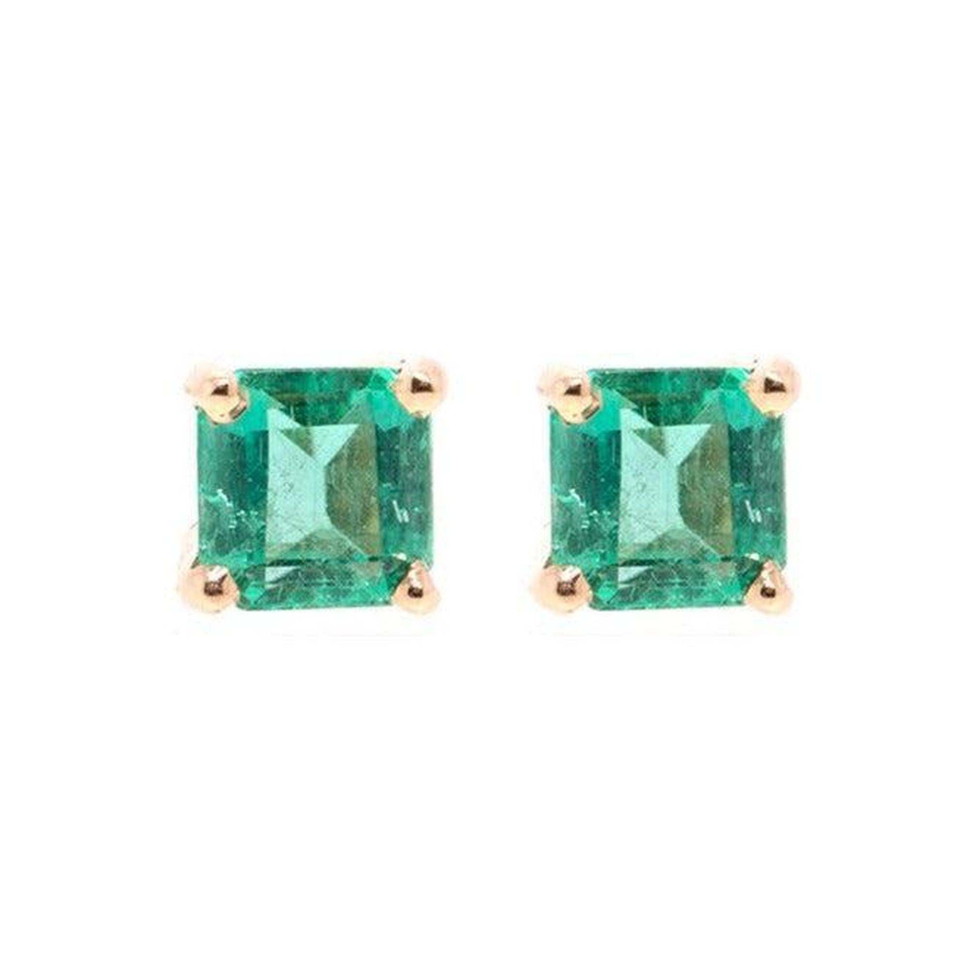 14k Yellow Gold Emerald Stud Earrings