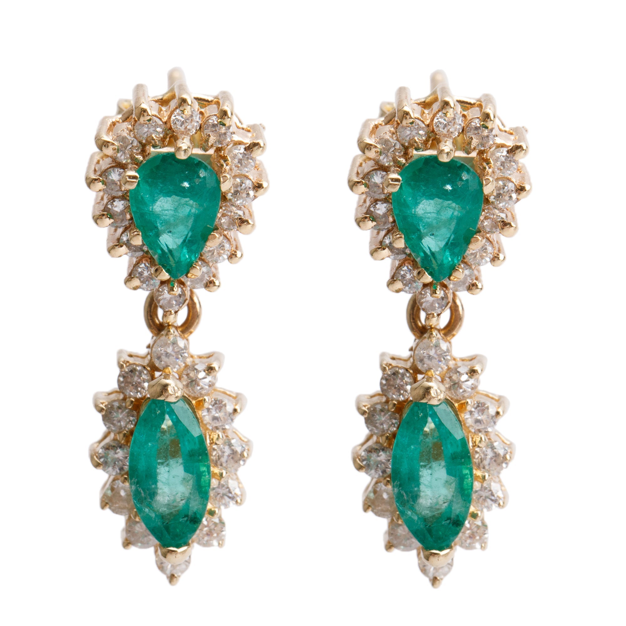 14k Yellow Gold Emerald and Diamond Drop Earrings