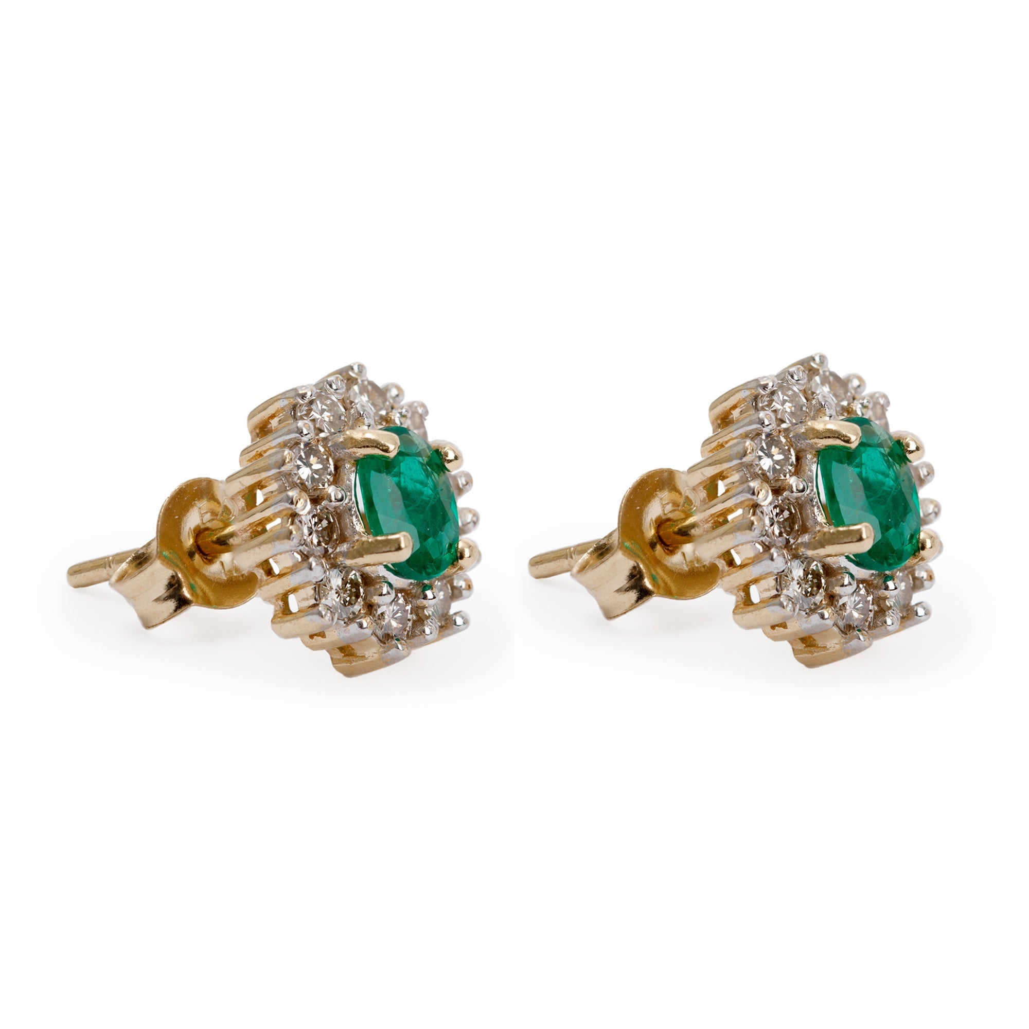 14k Yellow Gold Emerald and Diamond Earrings