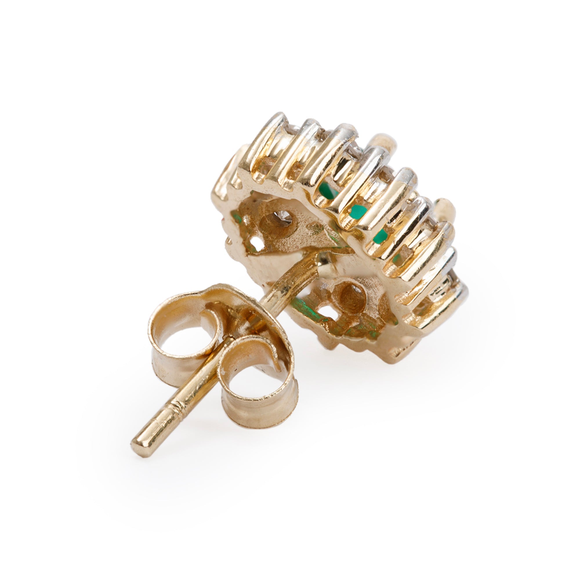 14k Yellow Gold Emerald and Diamond Earrings