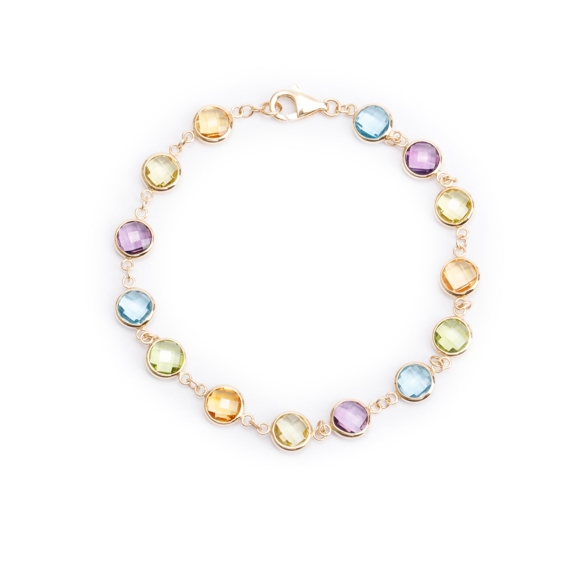 14k Yellow Gold Multicolored Stone Bracelet