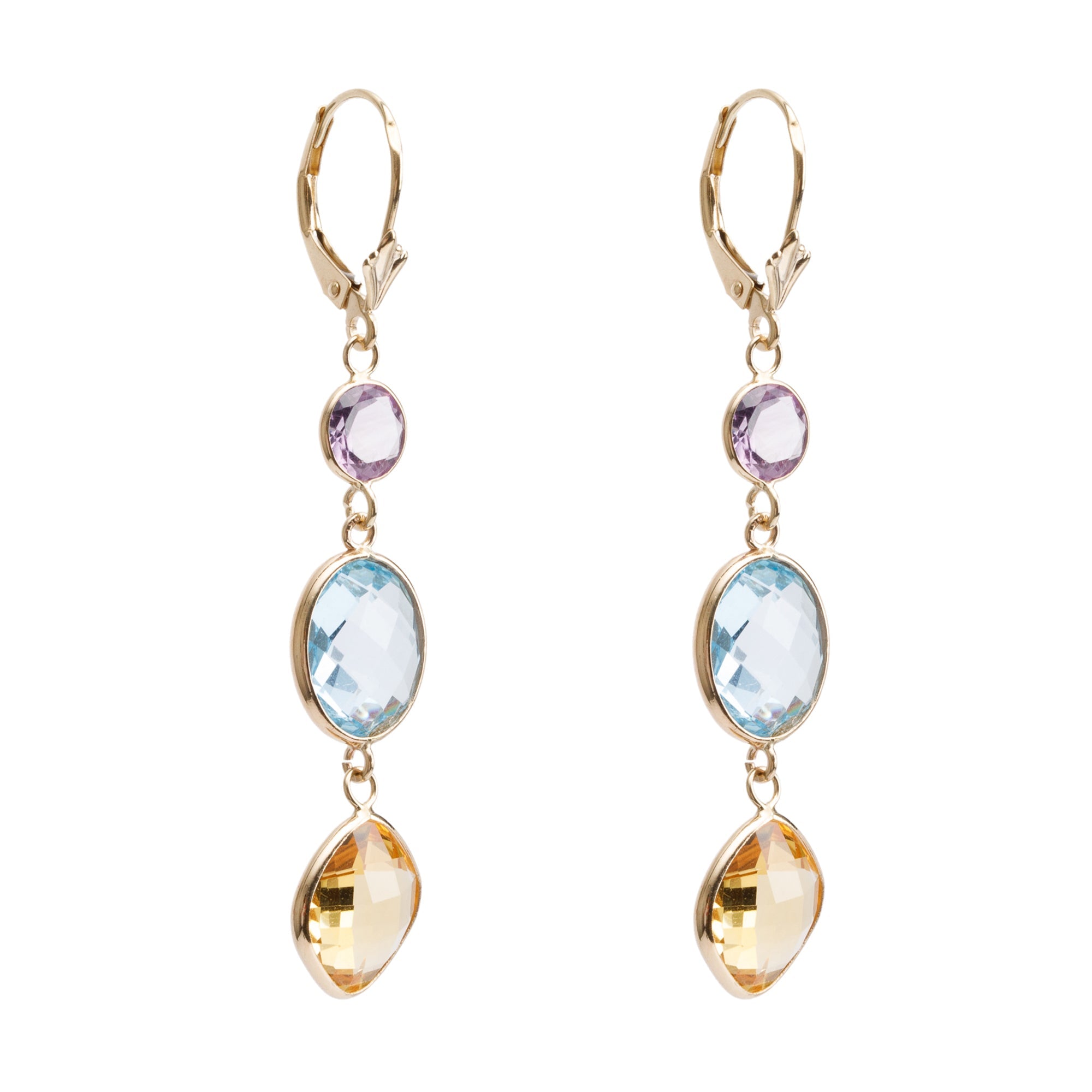 14k Yellow Gold Multicolored Stone Drop Earrings