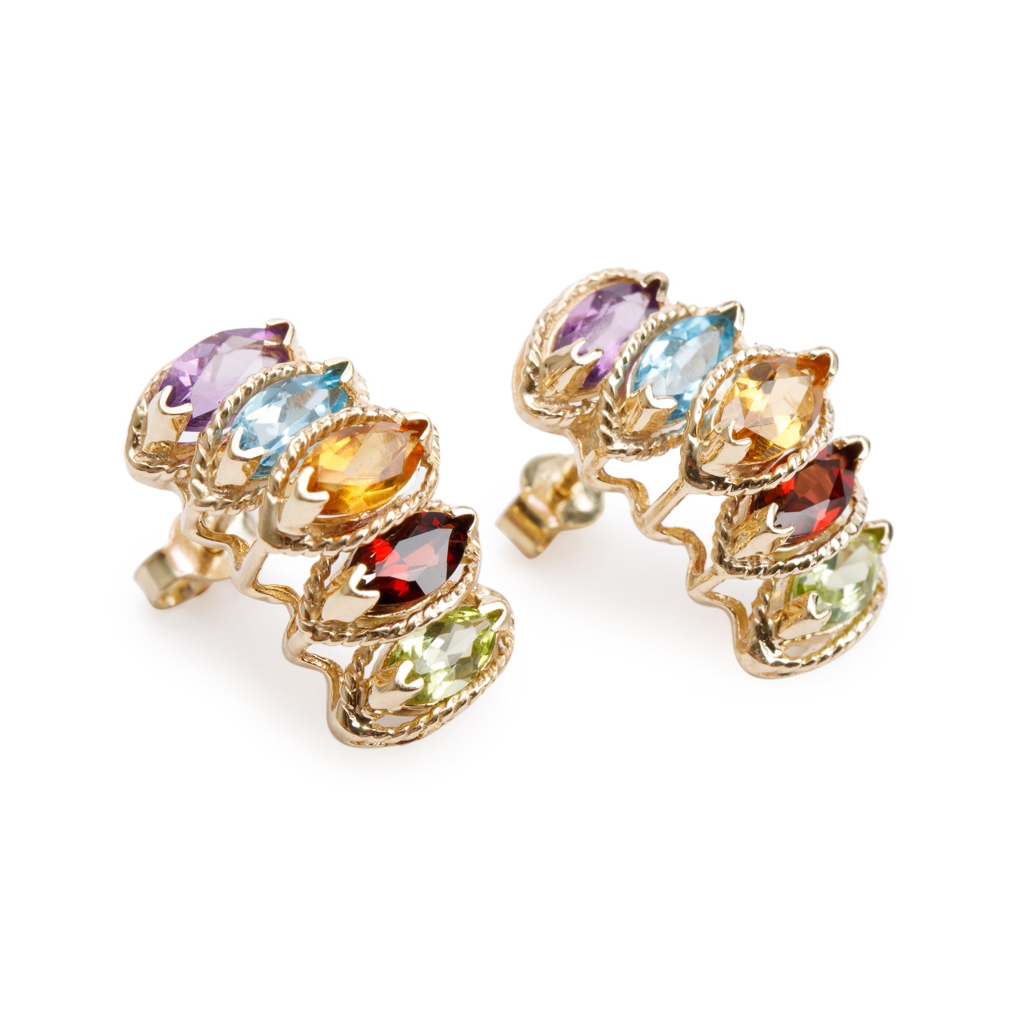 14k Yellow Gold Multicolored Stone Earrings
