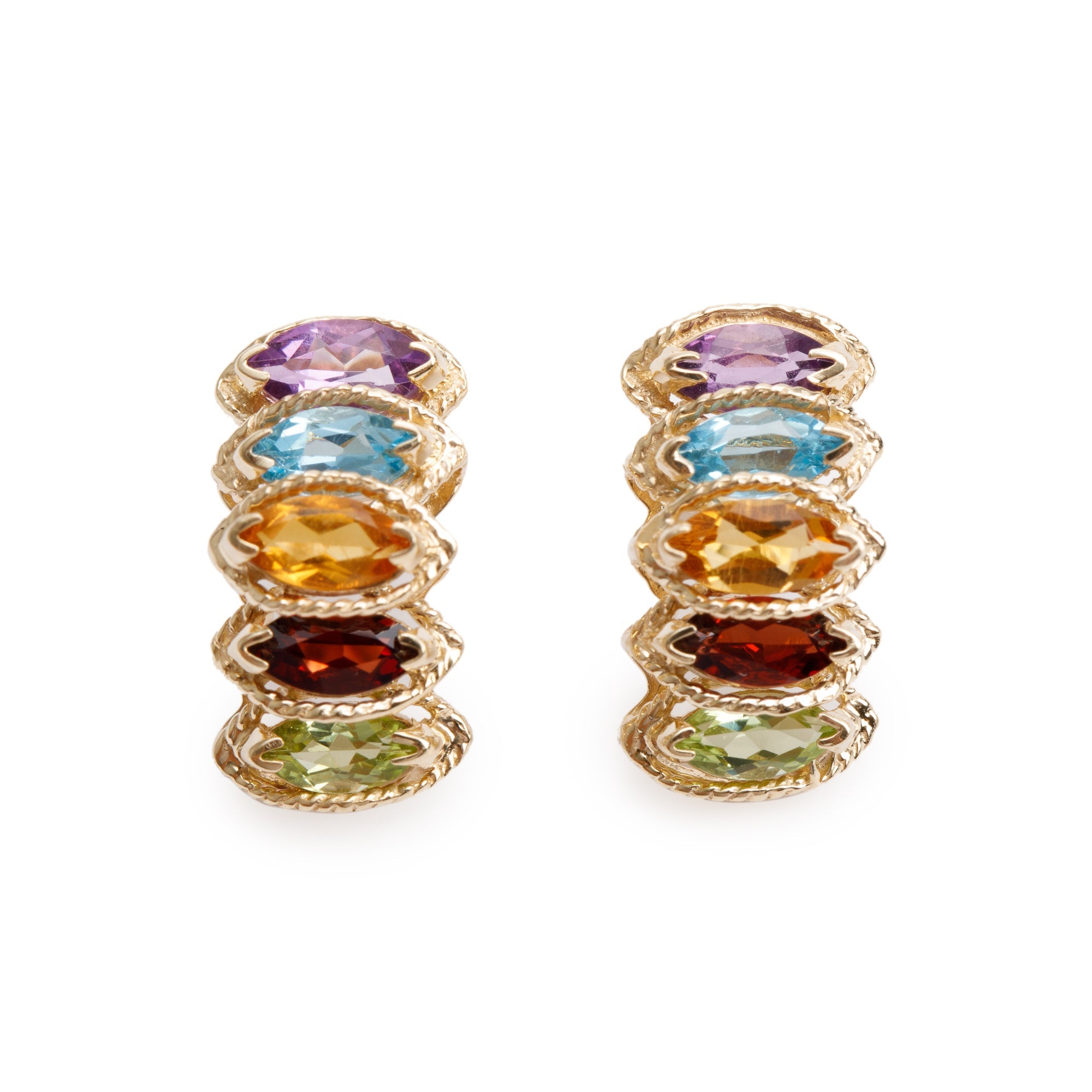 14k Yellow Gold Multicolored Stone Earrings
