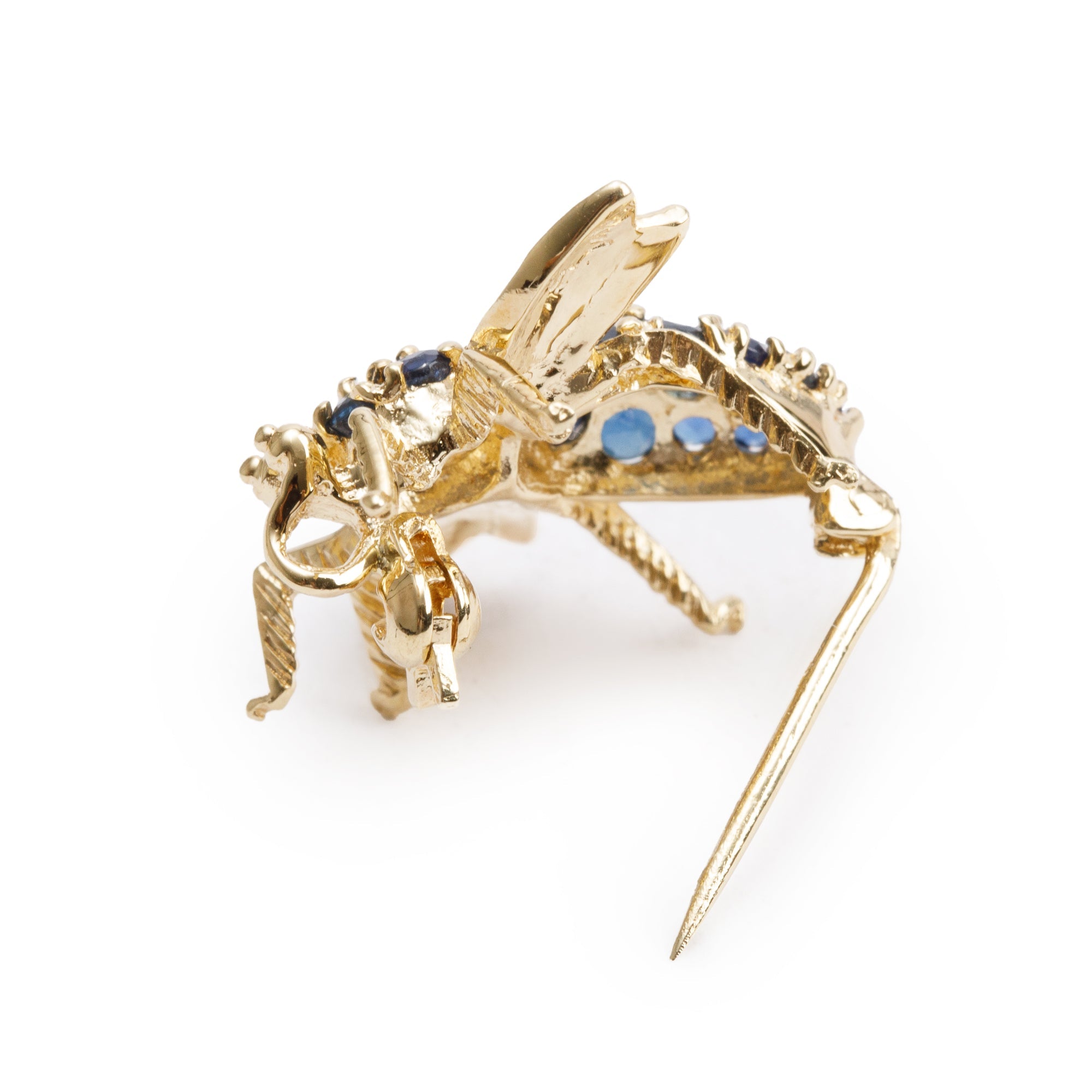 14k Yellow Gold Pave Sapphire Bee Brooch