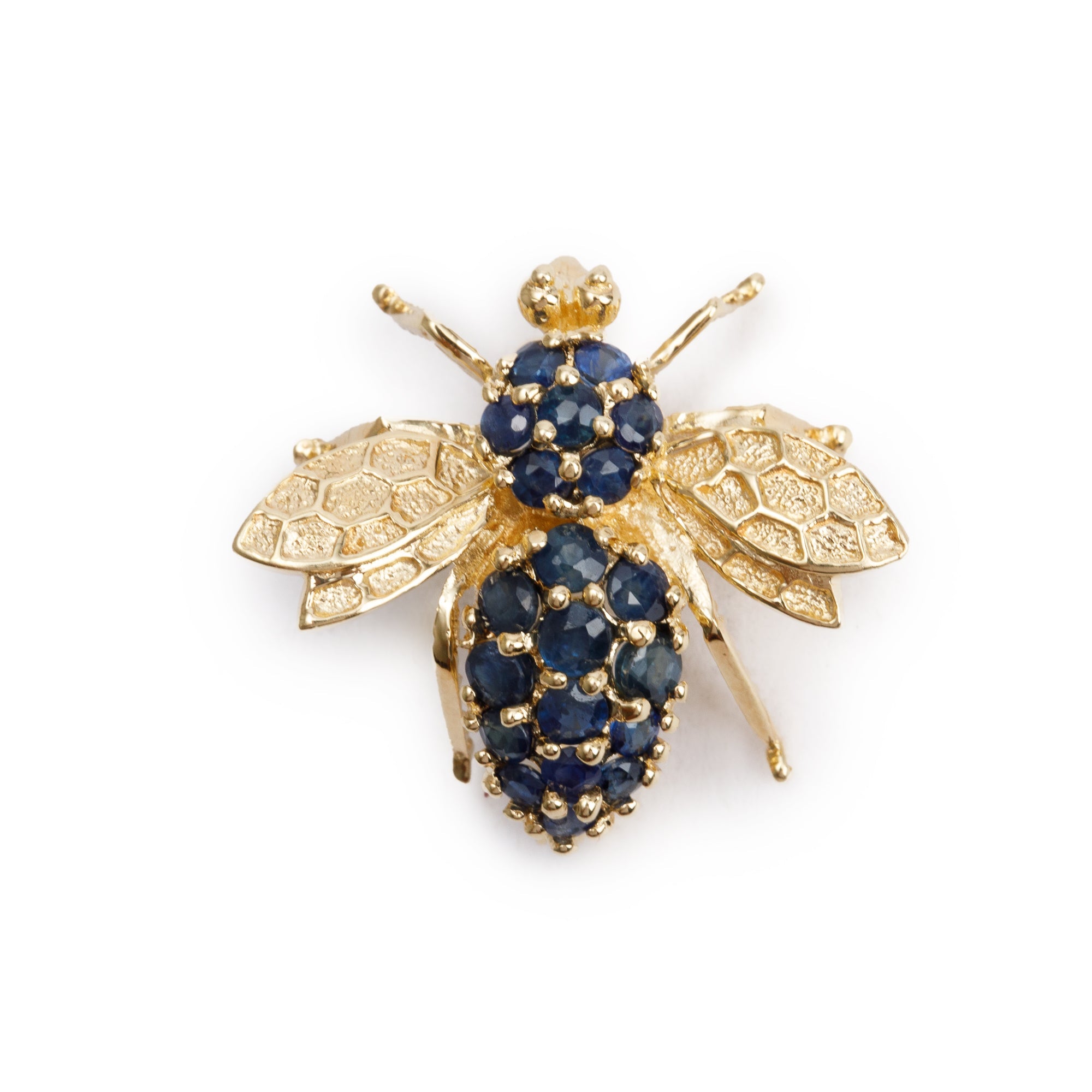 14k Yellow Gold Pave Sapphire Bee Brooch