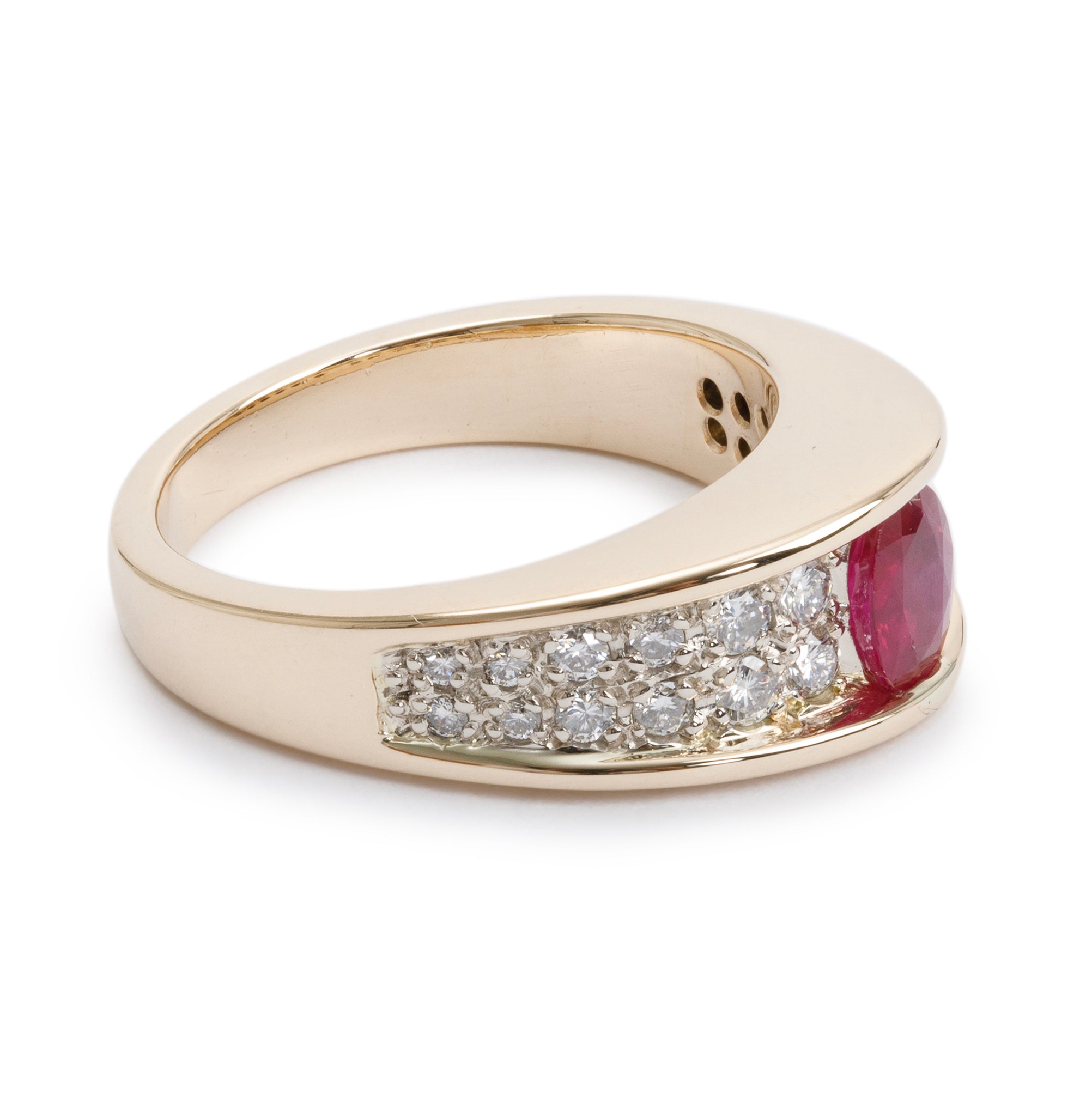 14k Yellow Gold Ruby and Diamond Cocktail Ring, Size 7.5