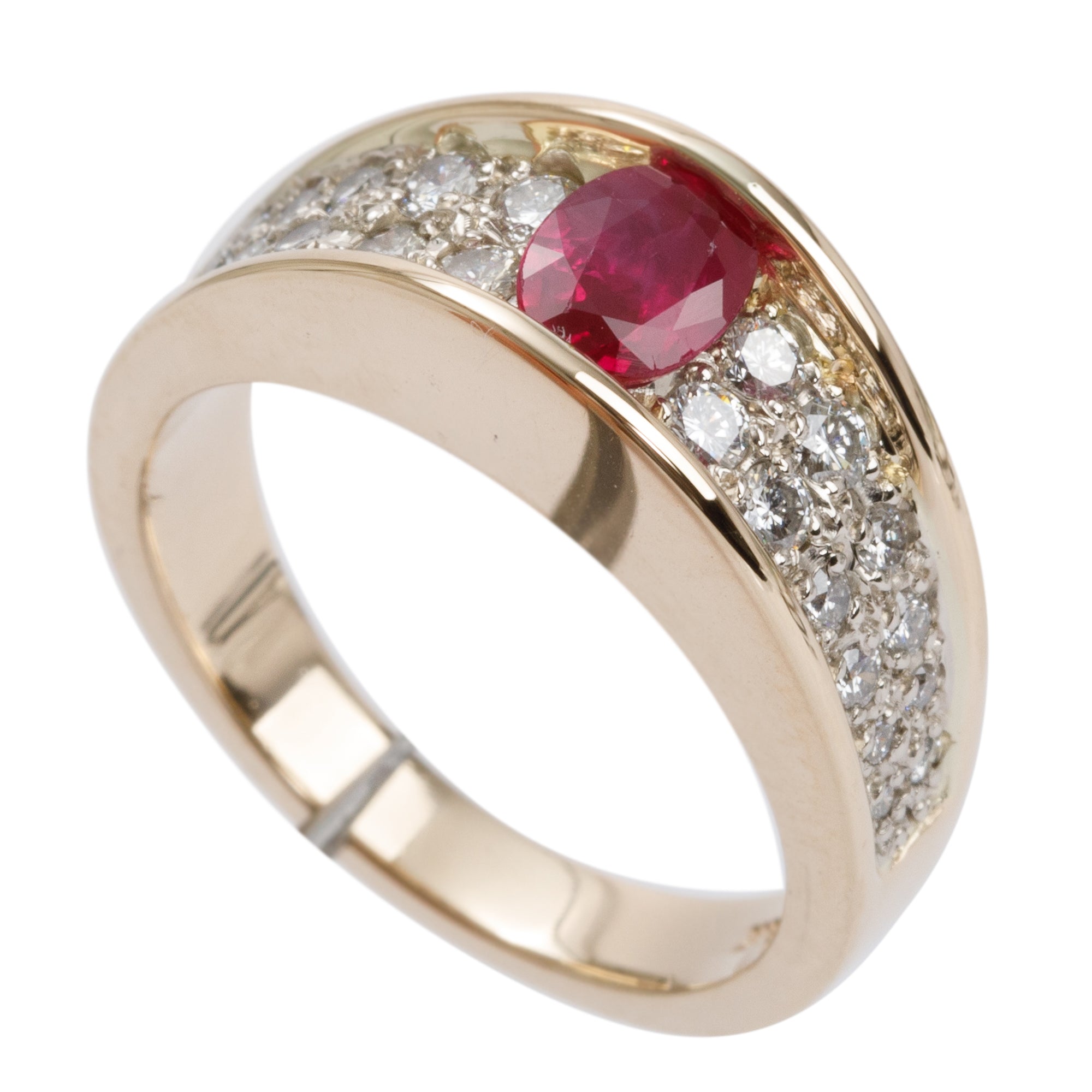 14k Yellow Gold Ruby and Diamond Cocktail Ring, Size 7.5