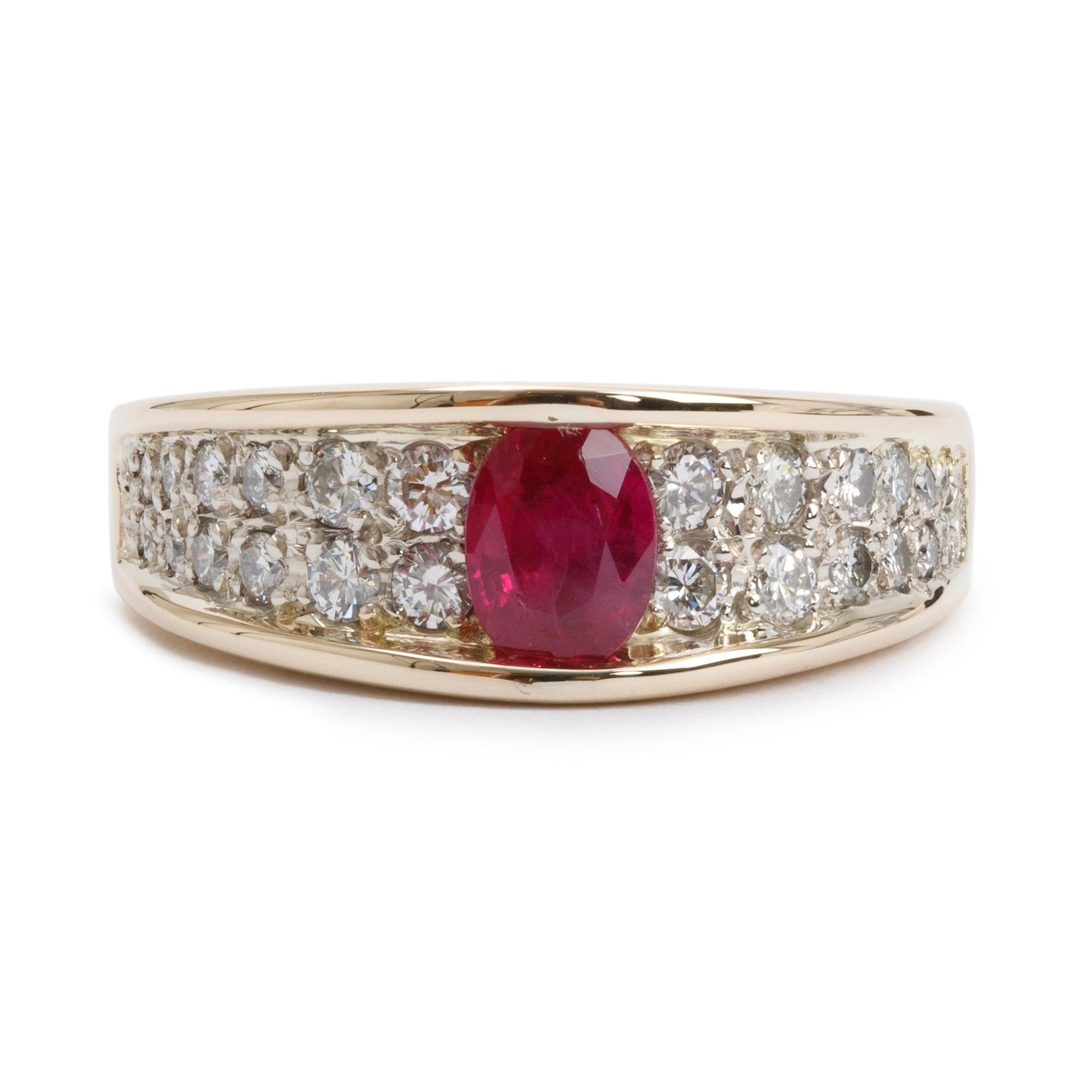 14k Yellow Gold Ruby and Diamond Cocktail Ring, Size 7.5
