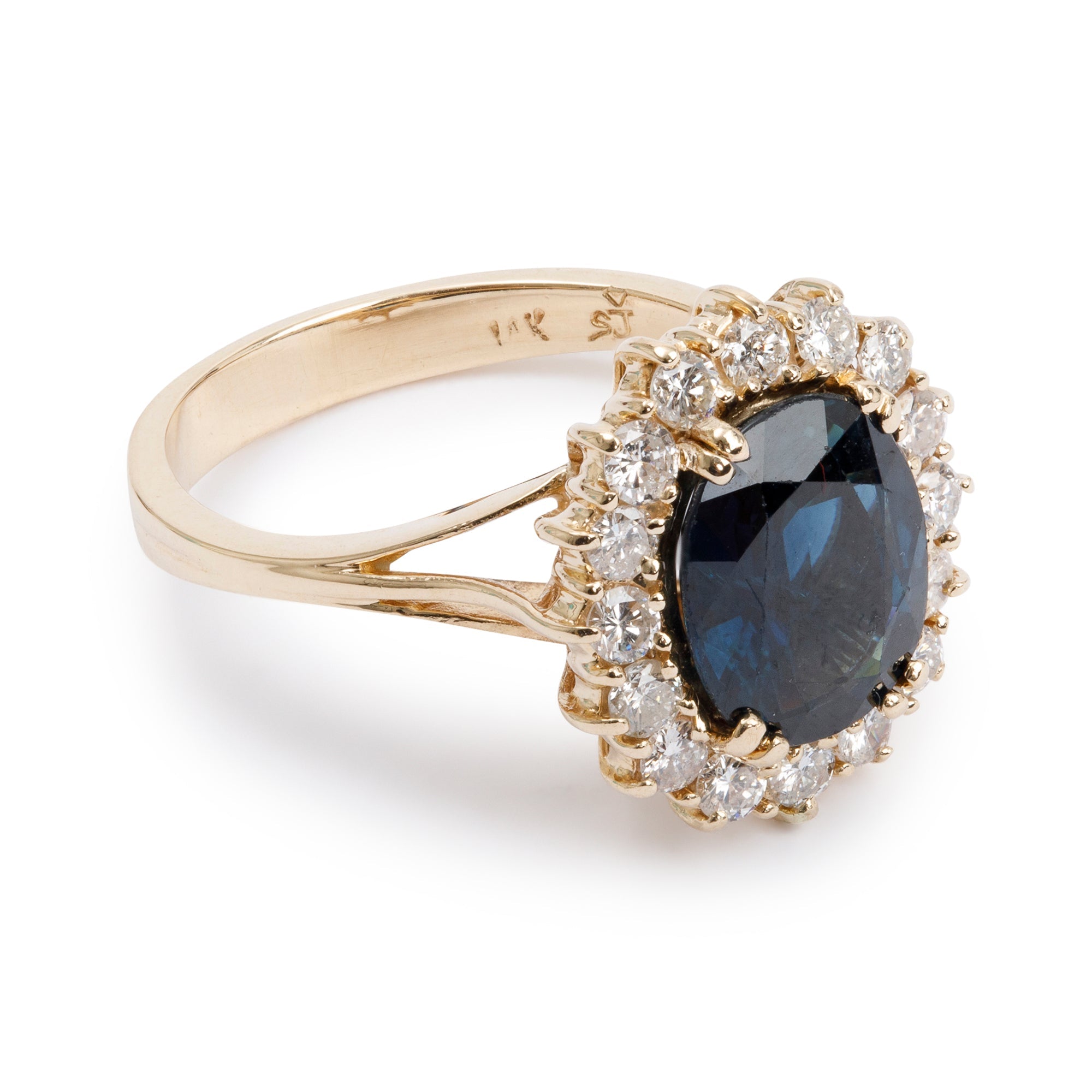 14k Yellow Gold Sapphire & Diamond Ring, Size 6.25