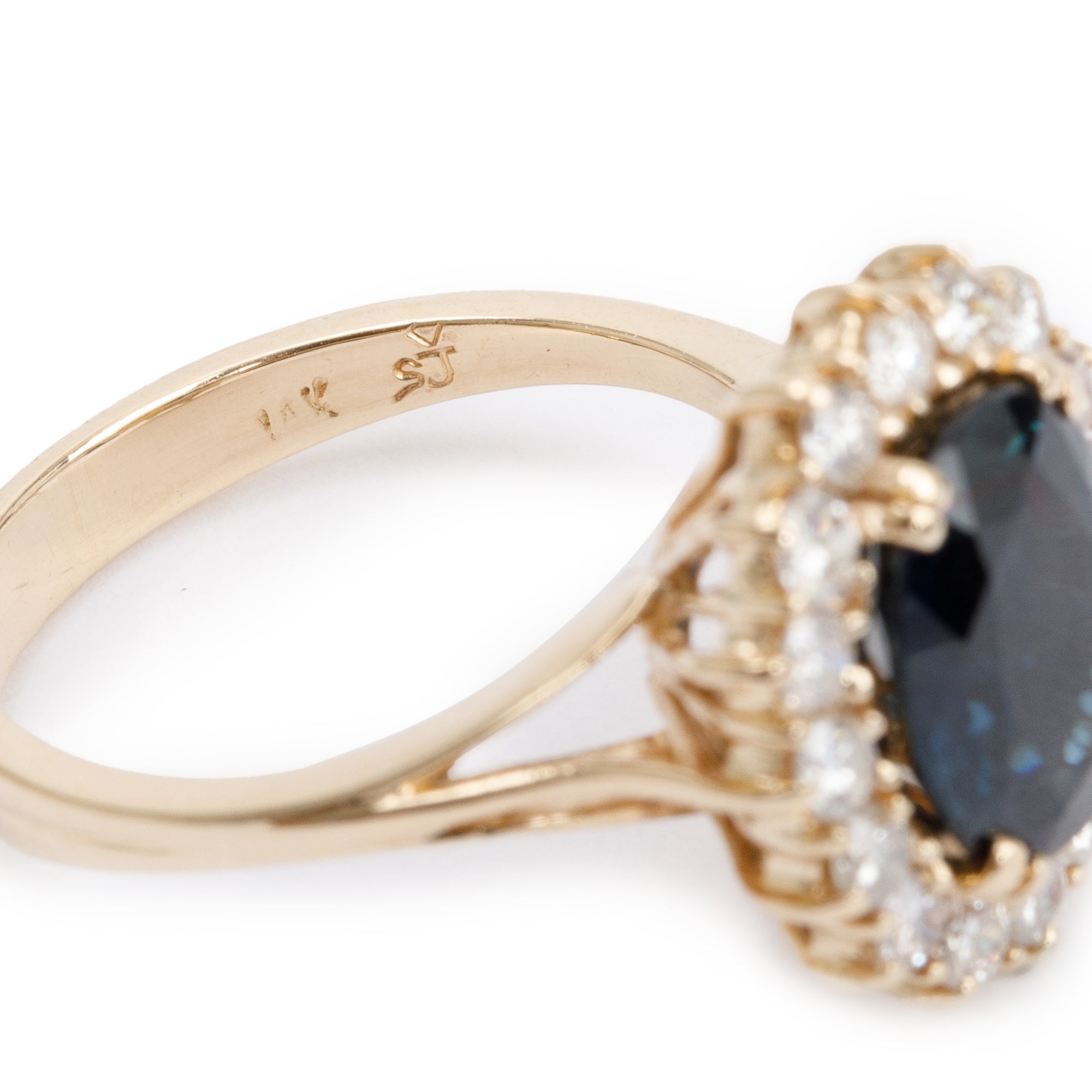 14k Yellow Gold Sapphire & Diamond Ring, Size 6.25