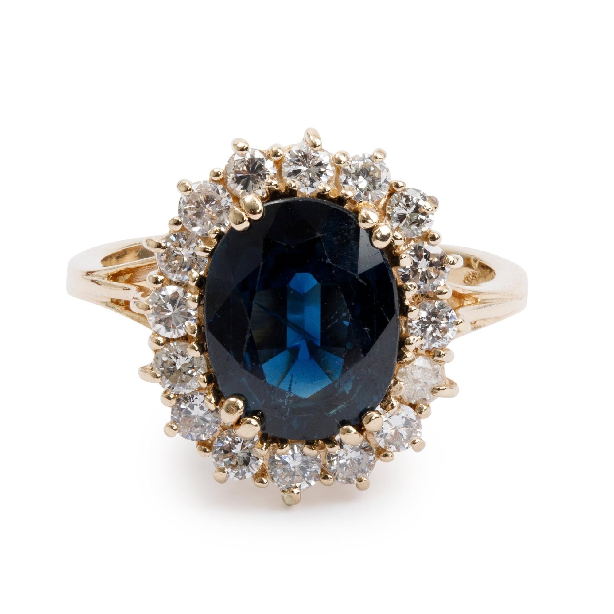 14k Yellow Gold Sapphire & Diamond Ring, Size 6.25
