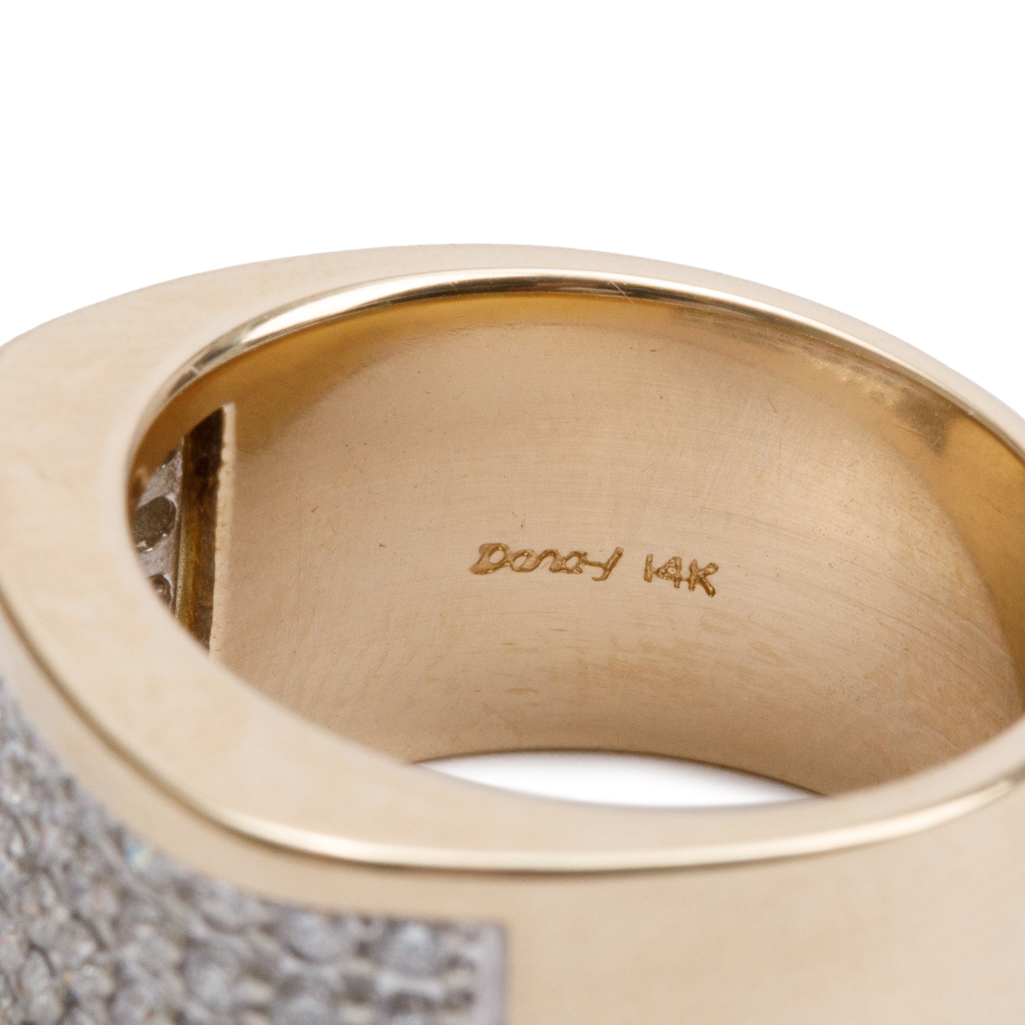 14k Yellow & White Gold 5 Row Pave Diamond Ring, Size 6.5