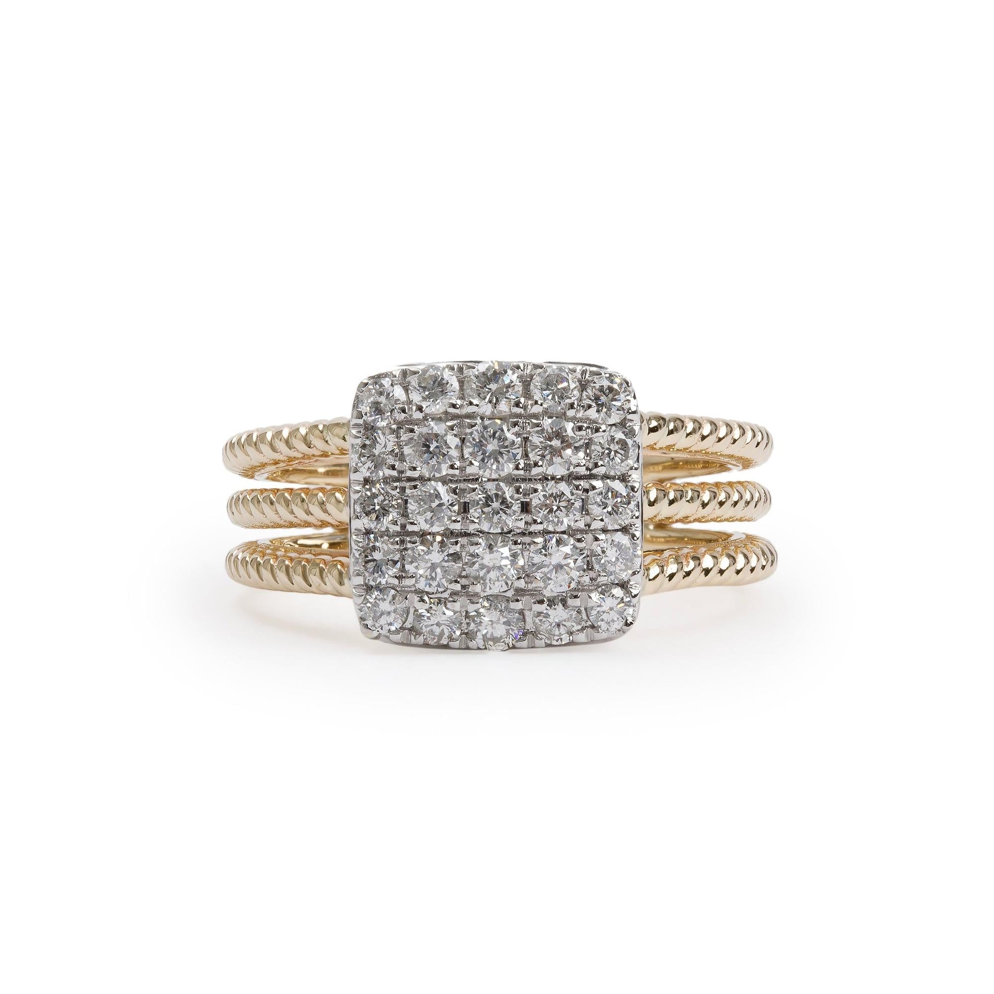 14k Yellow and White Gold Cluster Diamond Ring, Size 9.25