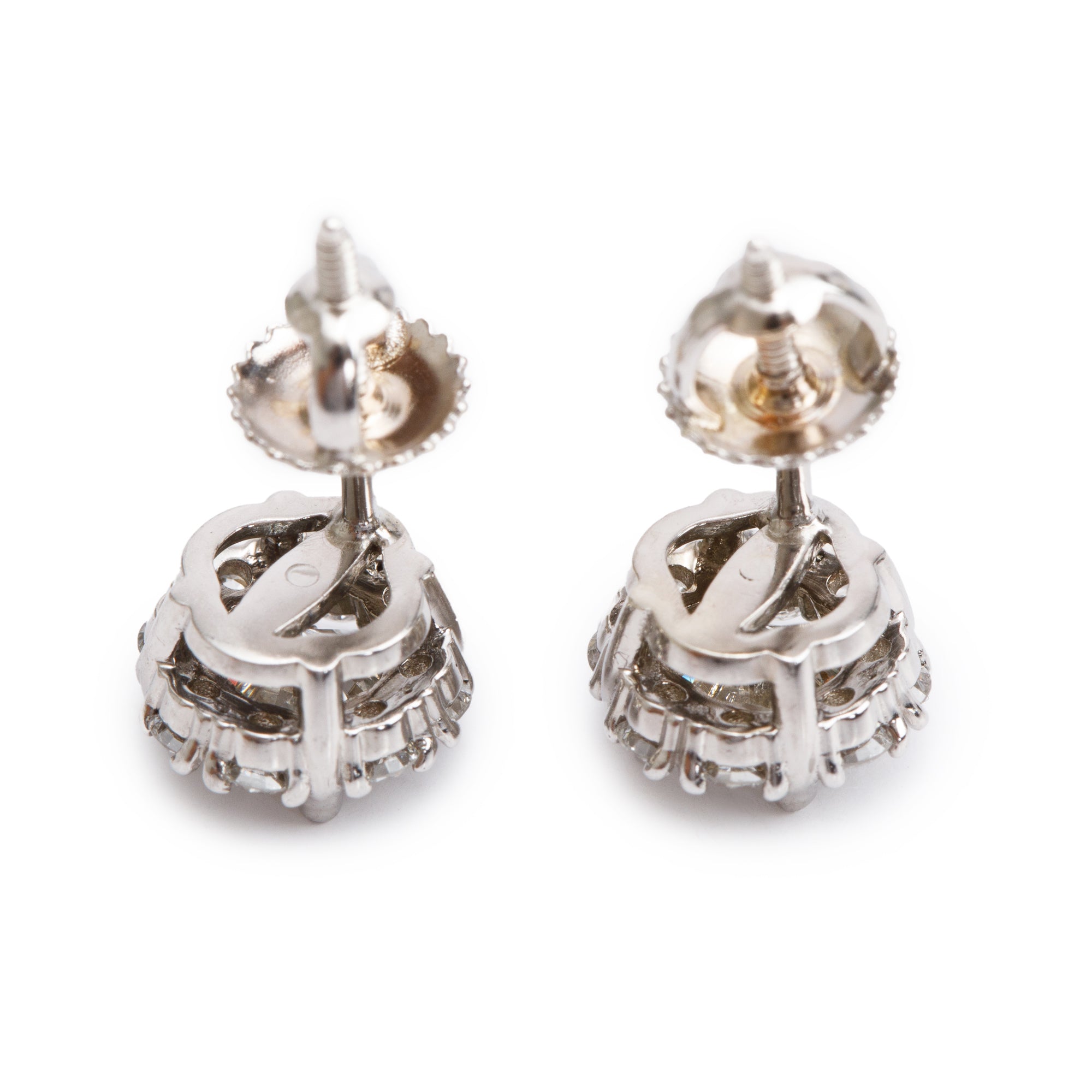14k white Gold 1.88 tcw. Cluster Diamond Stud Earrings