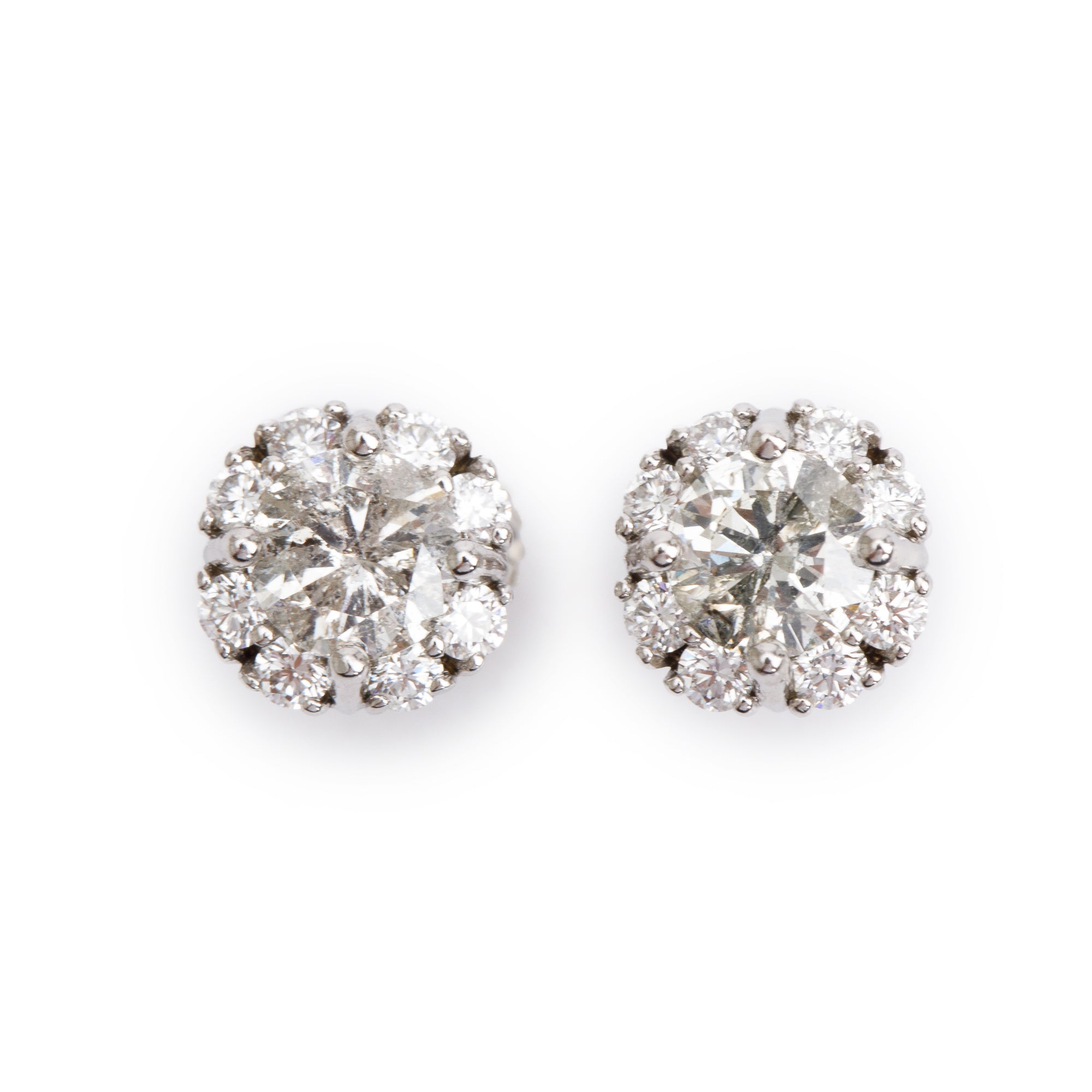 14k white Gold 1.88 tcw. Cluster Diamond Stud Earrings