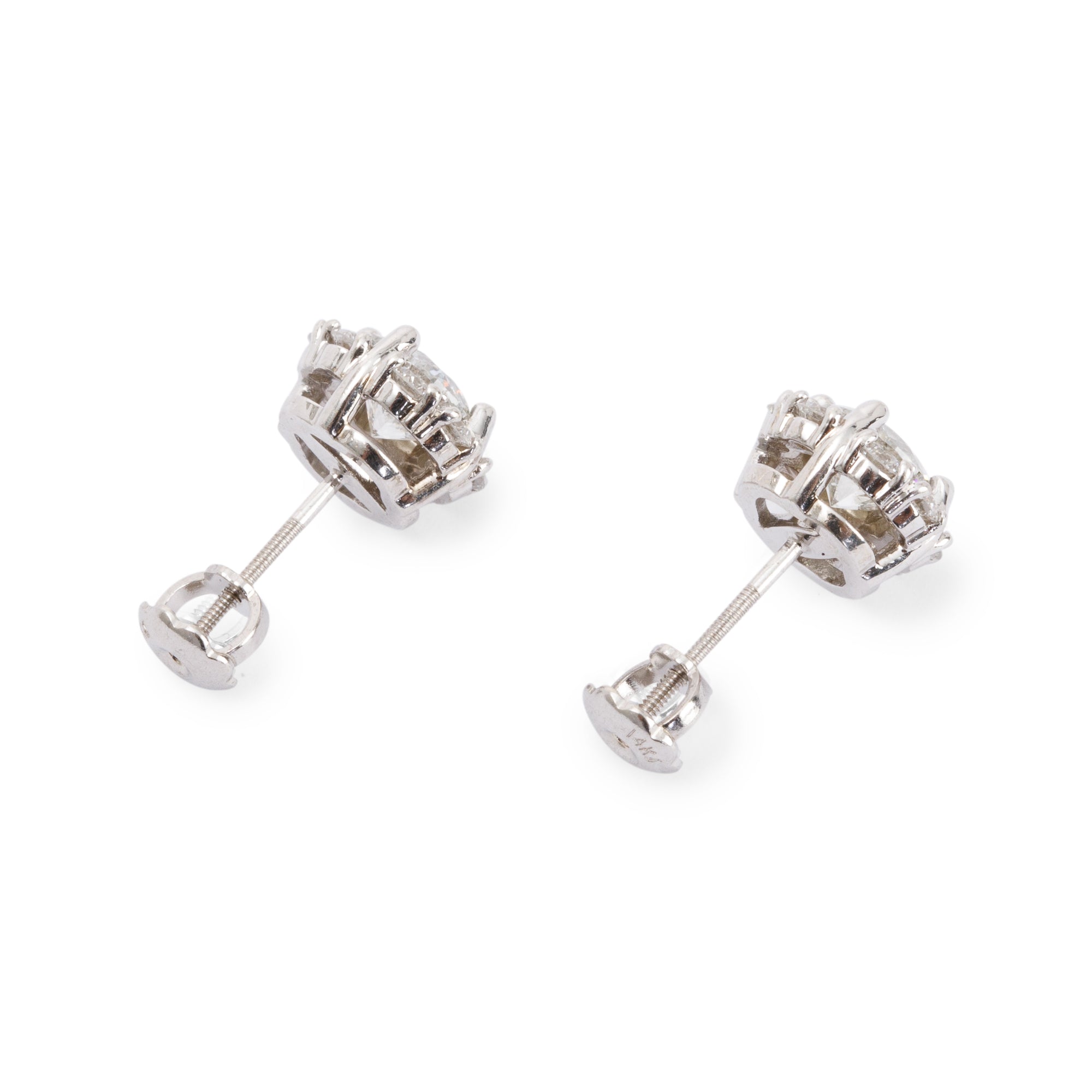 14k white Gold Diamond Cluster Stud Earrings