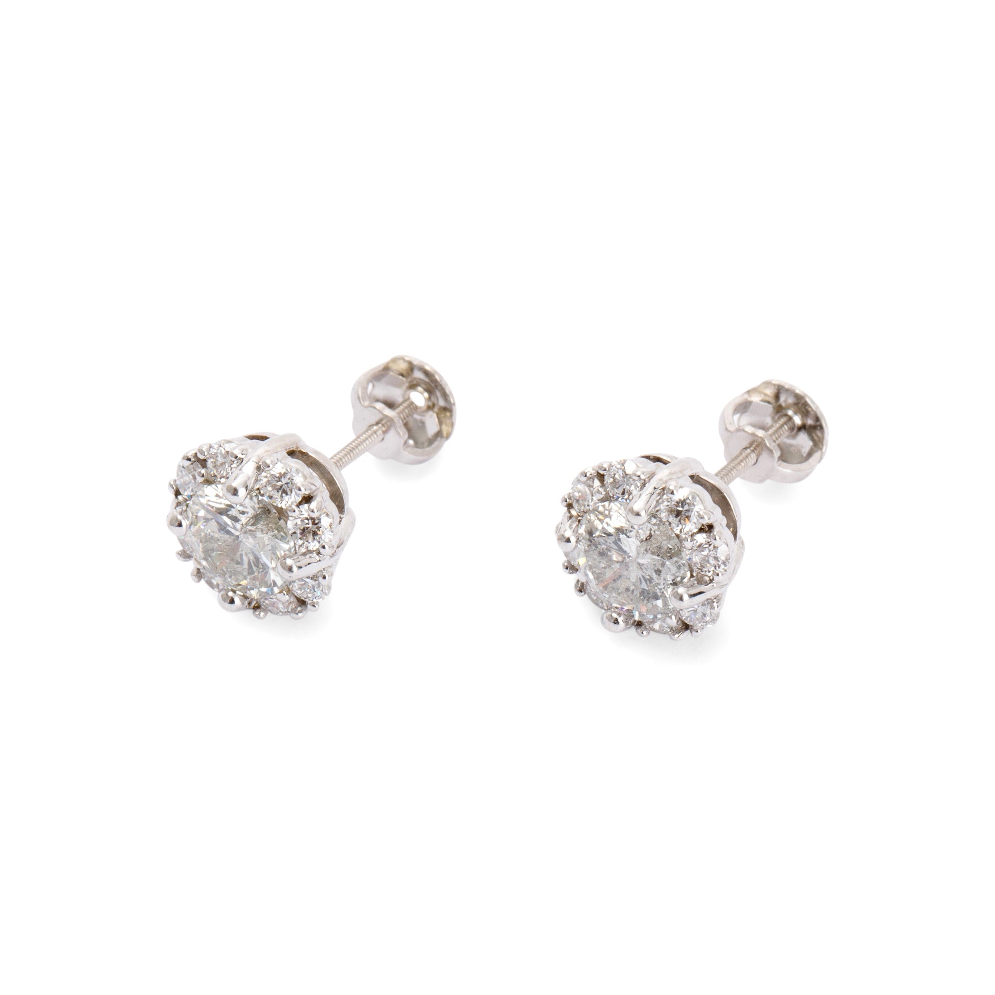 14k white Gold Diamond Cluster Stud Earrings