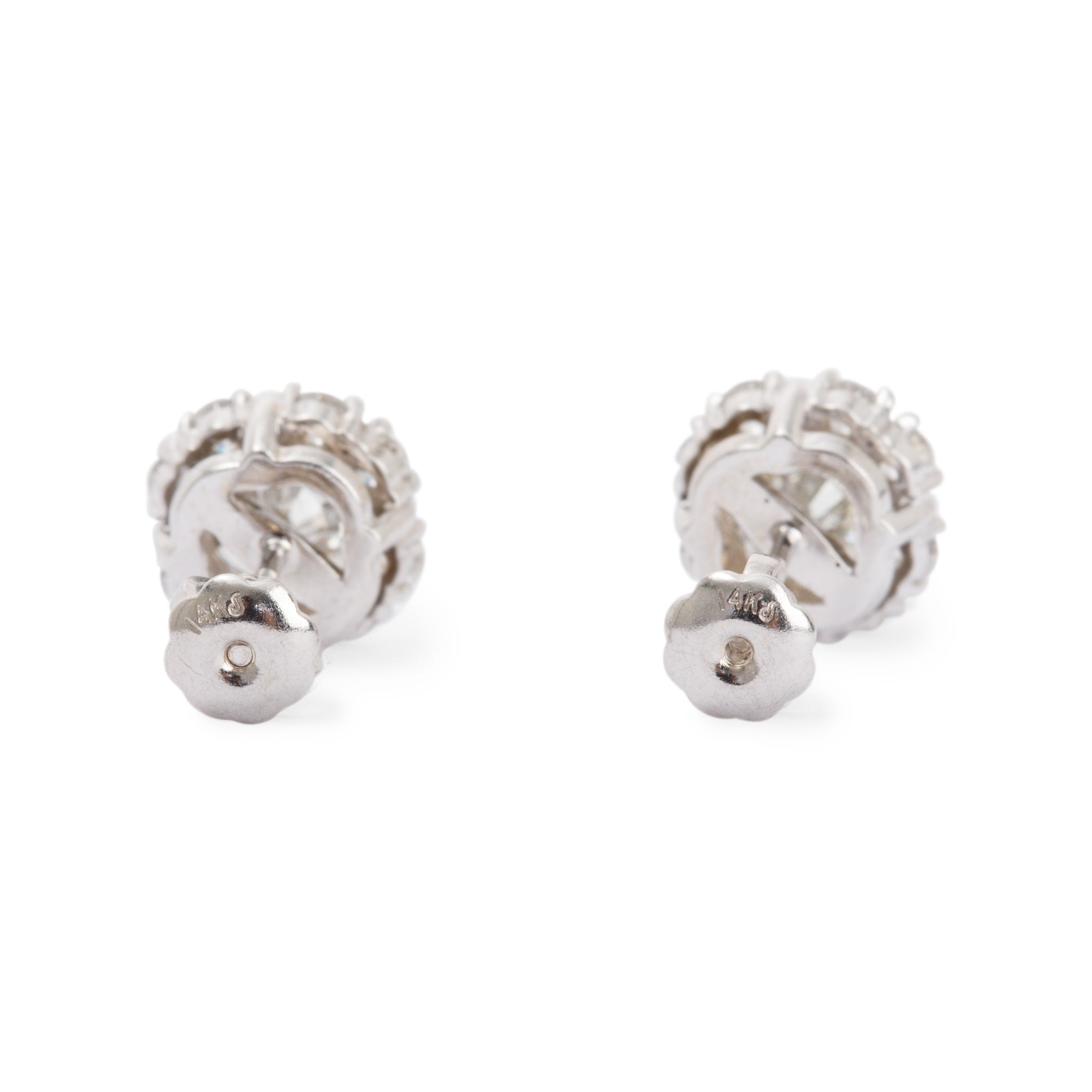14k white Gold Diamond Cluster Stud Earrings
