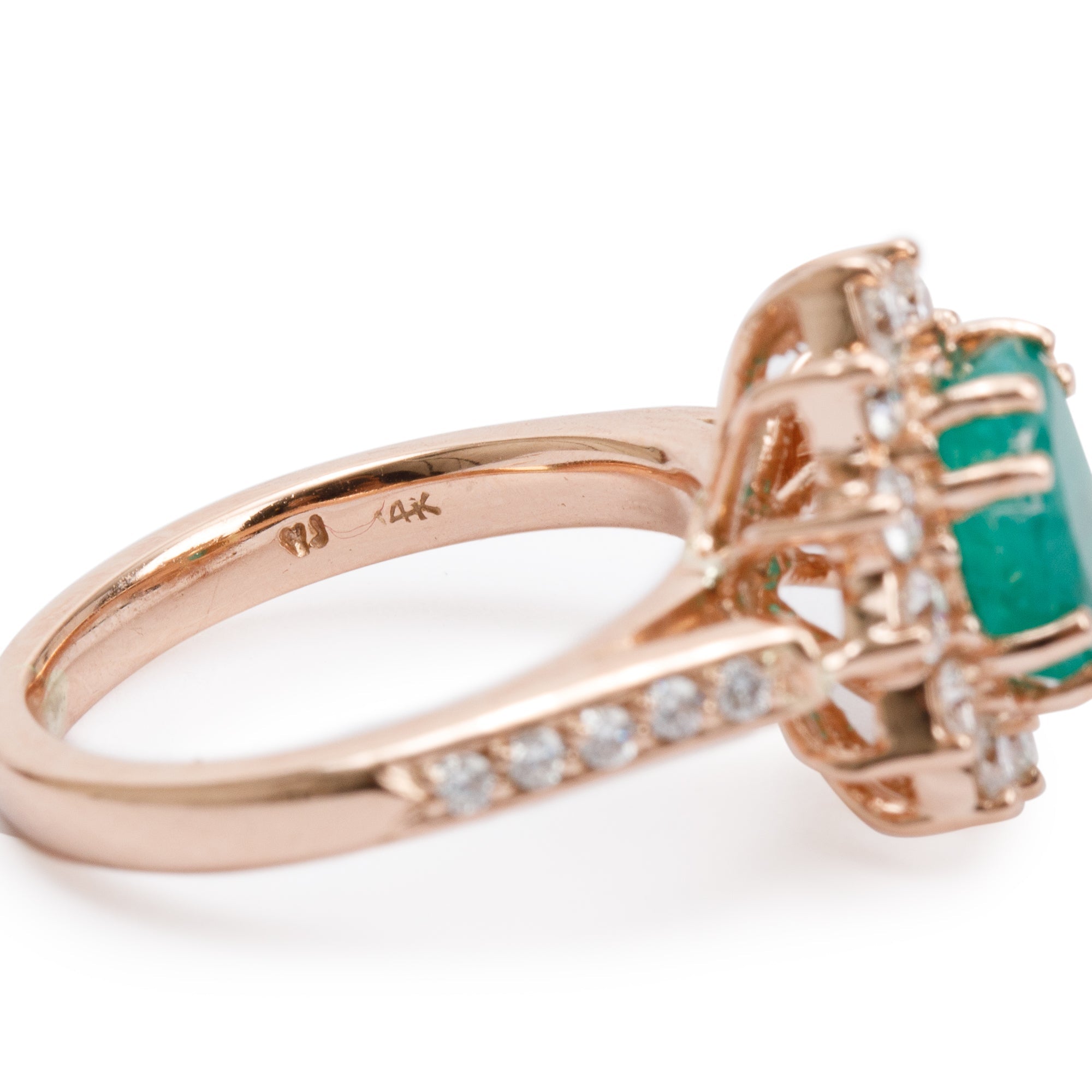 18k Rose Gold Emerald & Diamond Cocktail Ring, Size 5