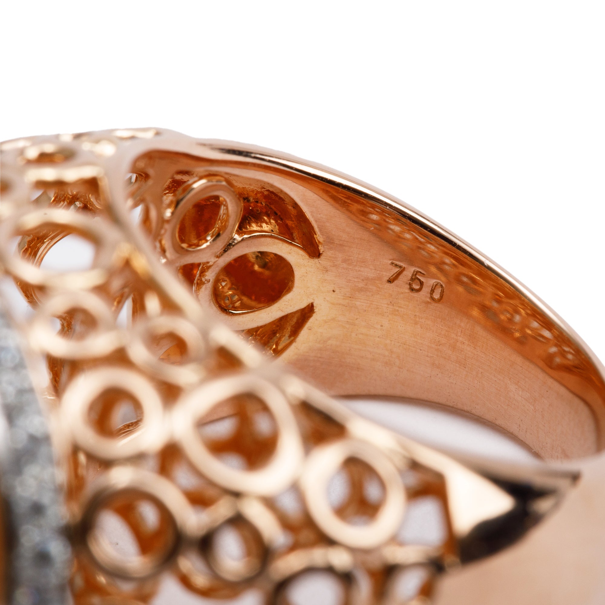 18k Rose Gold Moonstone & Diamond Cocktail Ring, Size 7.5