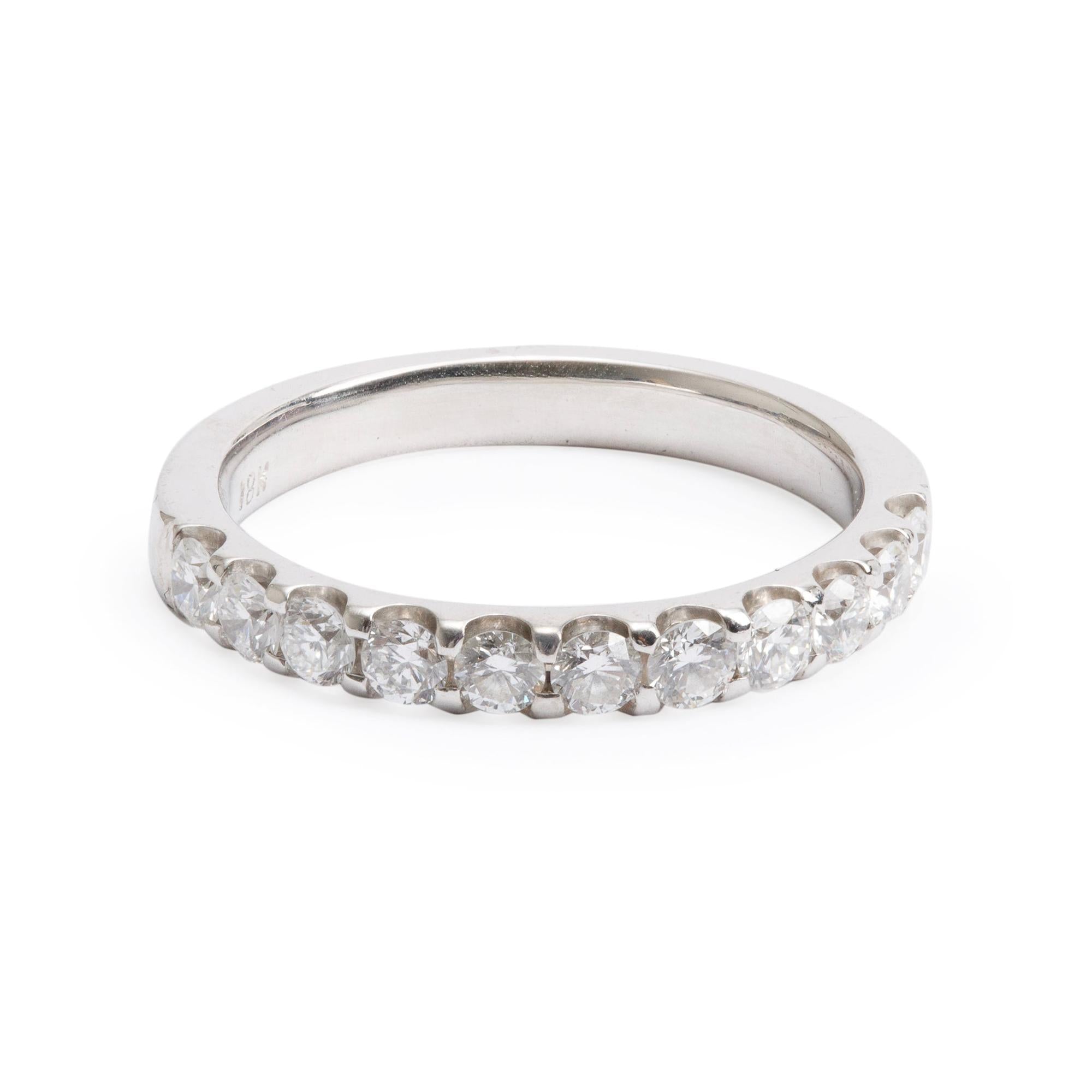 18k White Gold 0.50 tcw. Diamond Half-Eternity Band Ring, Size 5