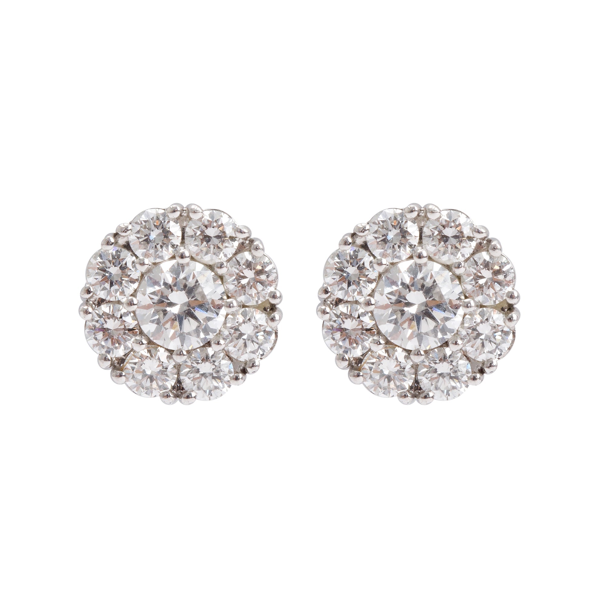 18k White Gold 1.00 tcw Diamond Cluster Stud Earrings