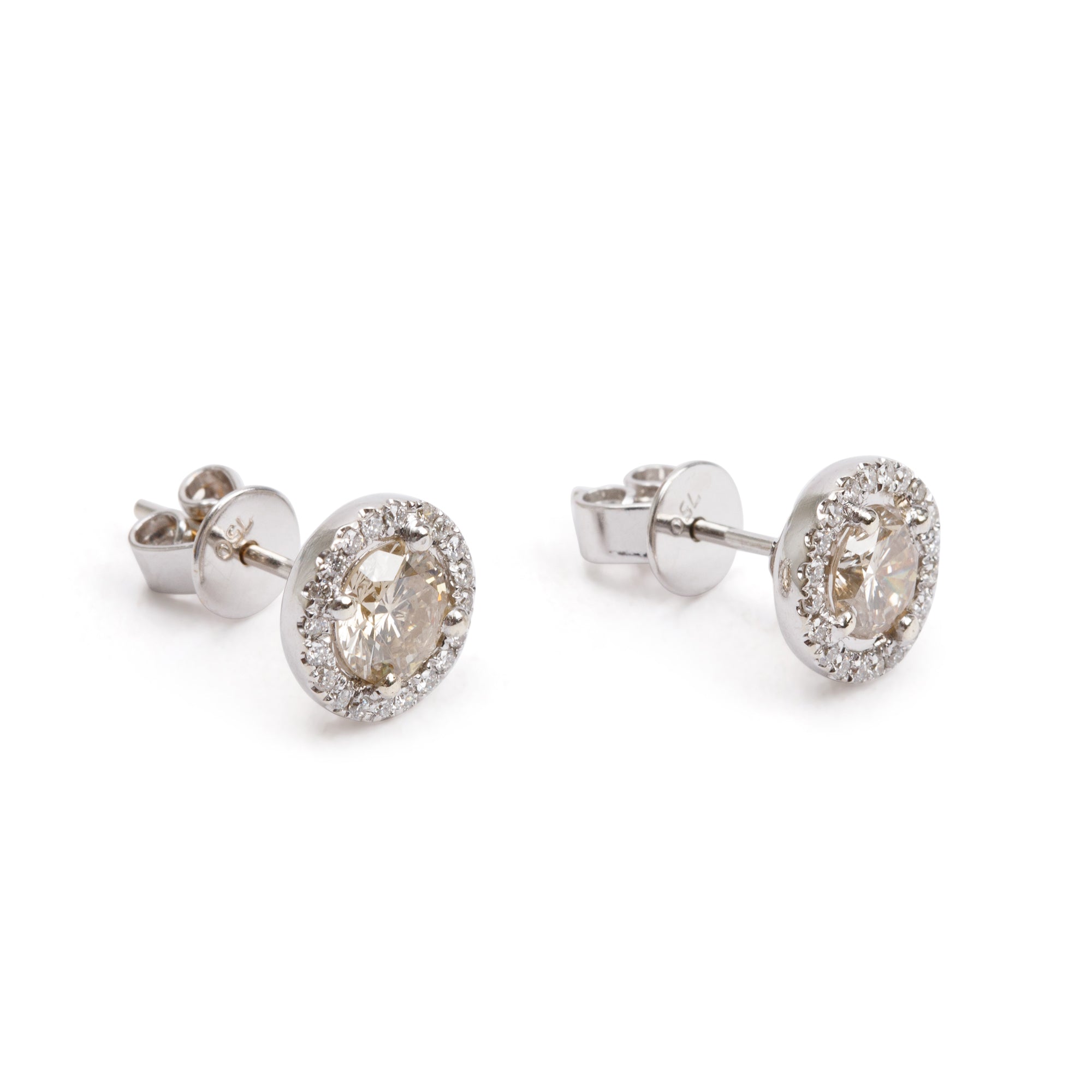 18k White Gold 1.71 tcw. Diamond Halo Stud Earrings