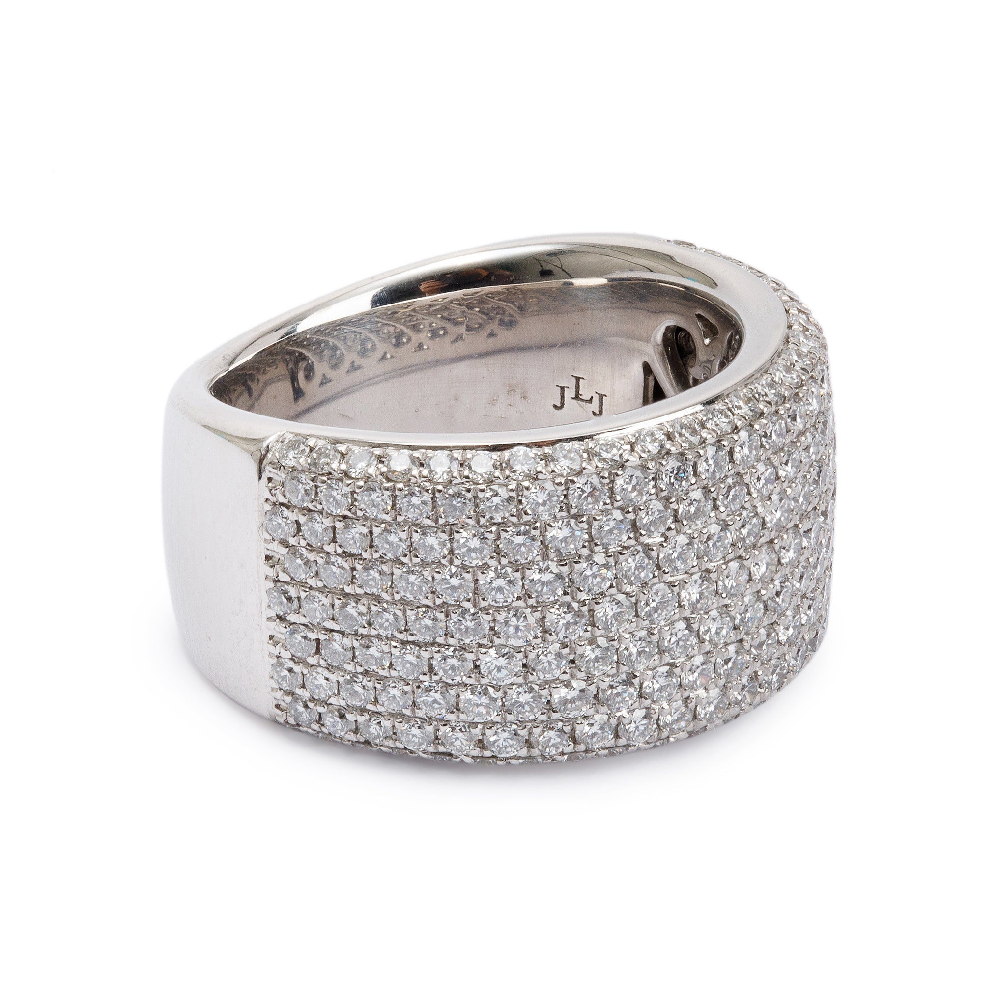 18k White Gold 1.89 tcw. Pave Diamond Wide Band Ring, Size 6