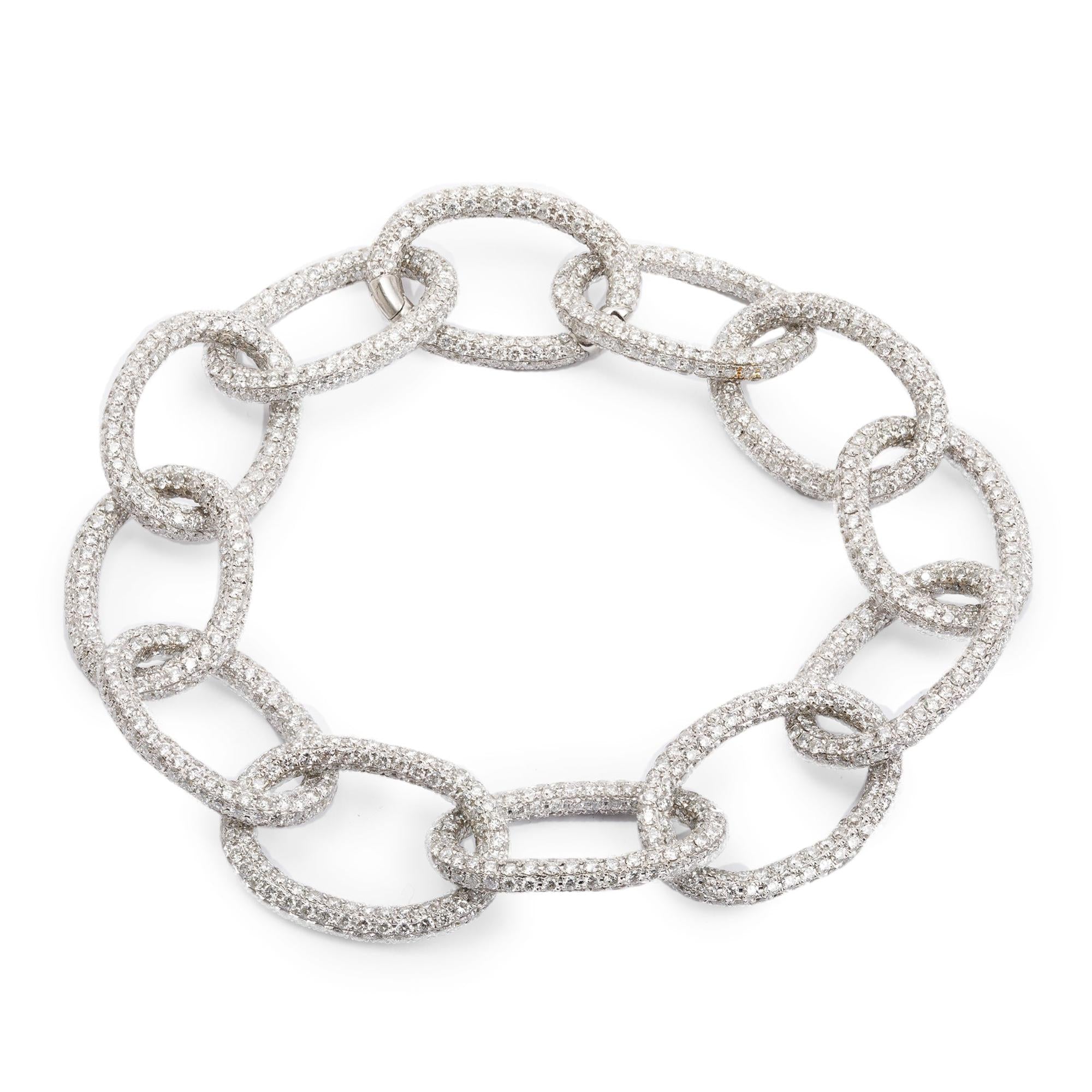 18k White Gold 25.17 tcw. Pave Diamond Oval Loop Link Bracelet