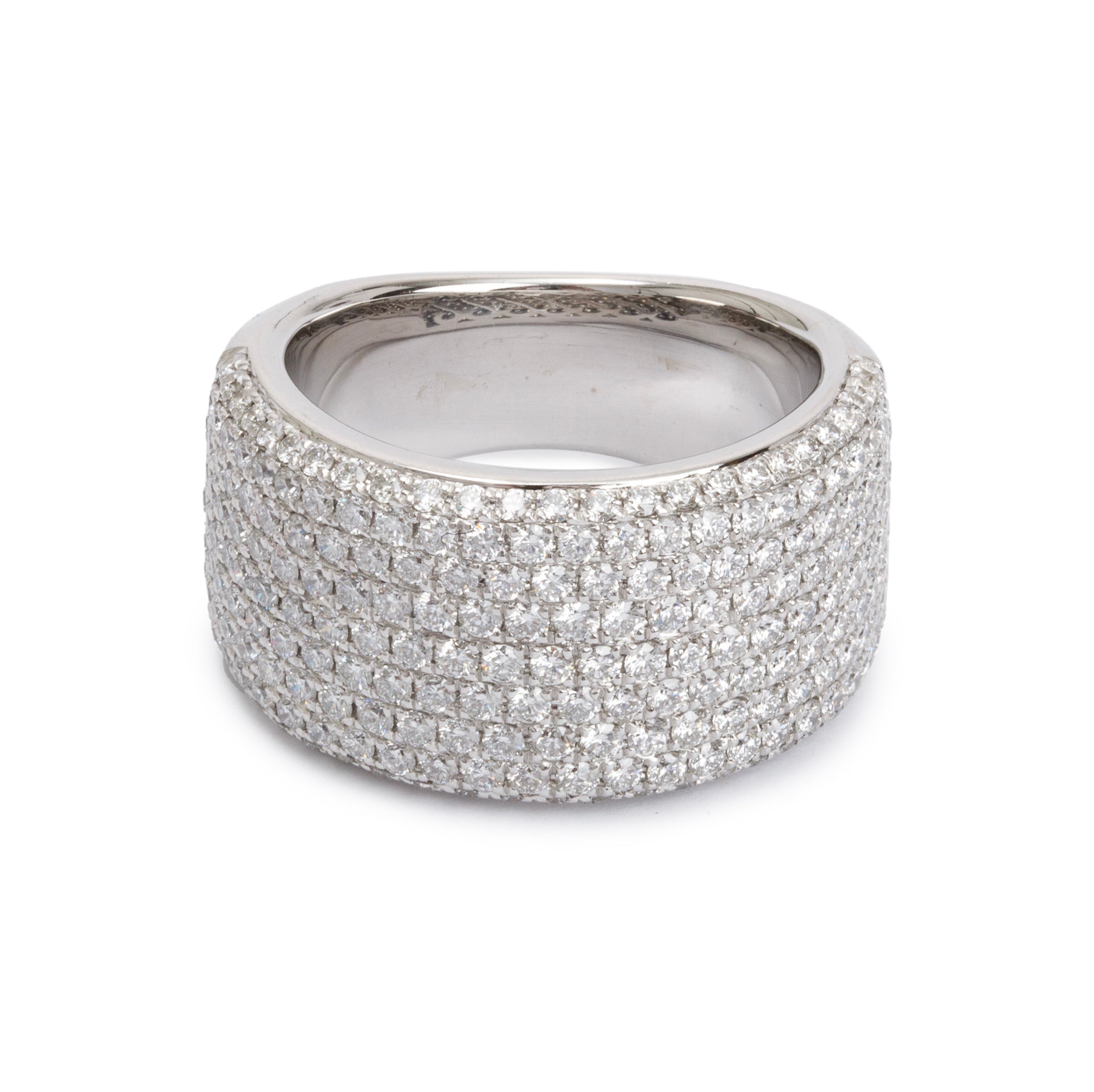 18k White Gold 2.60 tcw. Pave Diamond Wide Band Ring, Size 6.75