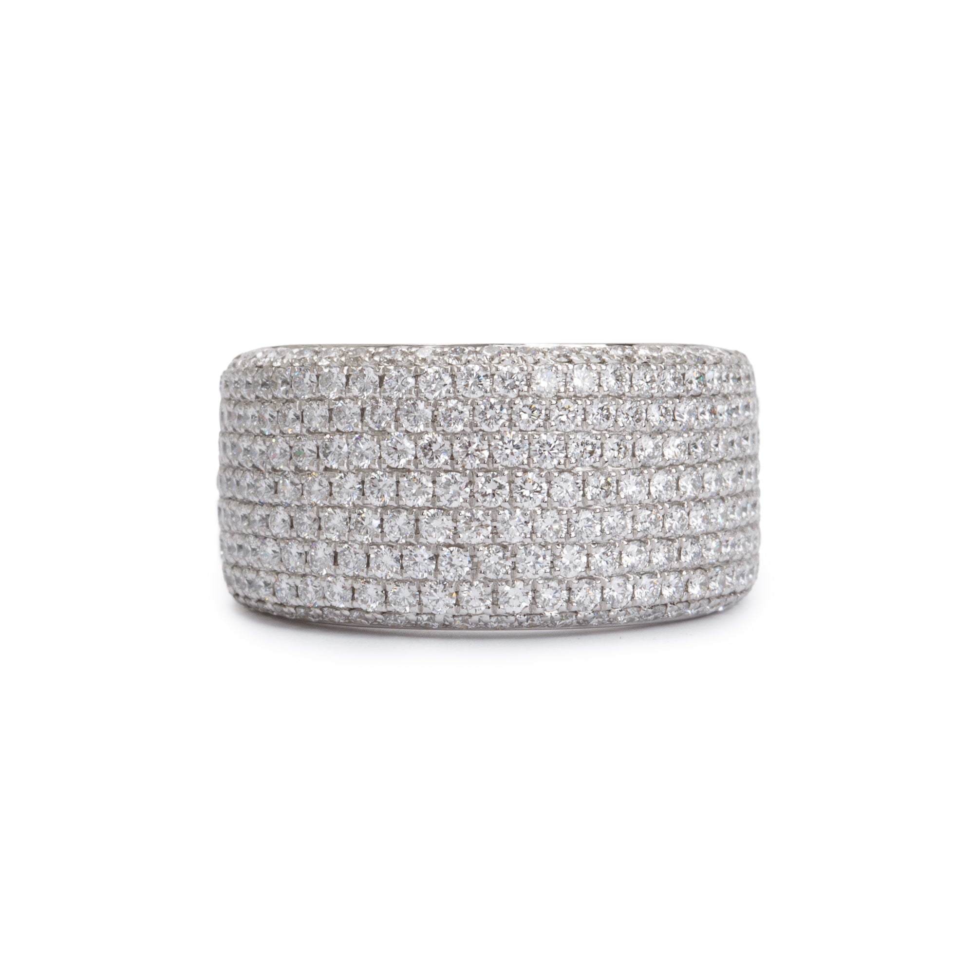 18k White Gold 2.60 tcw. Pave Diamond Wide Band Ring, Size 6.75