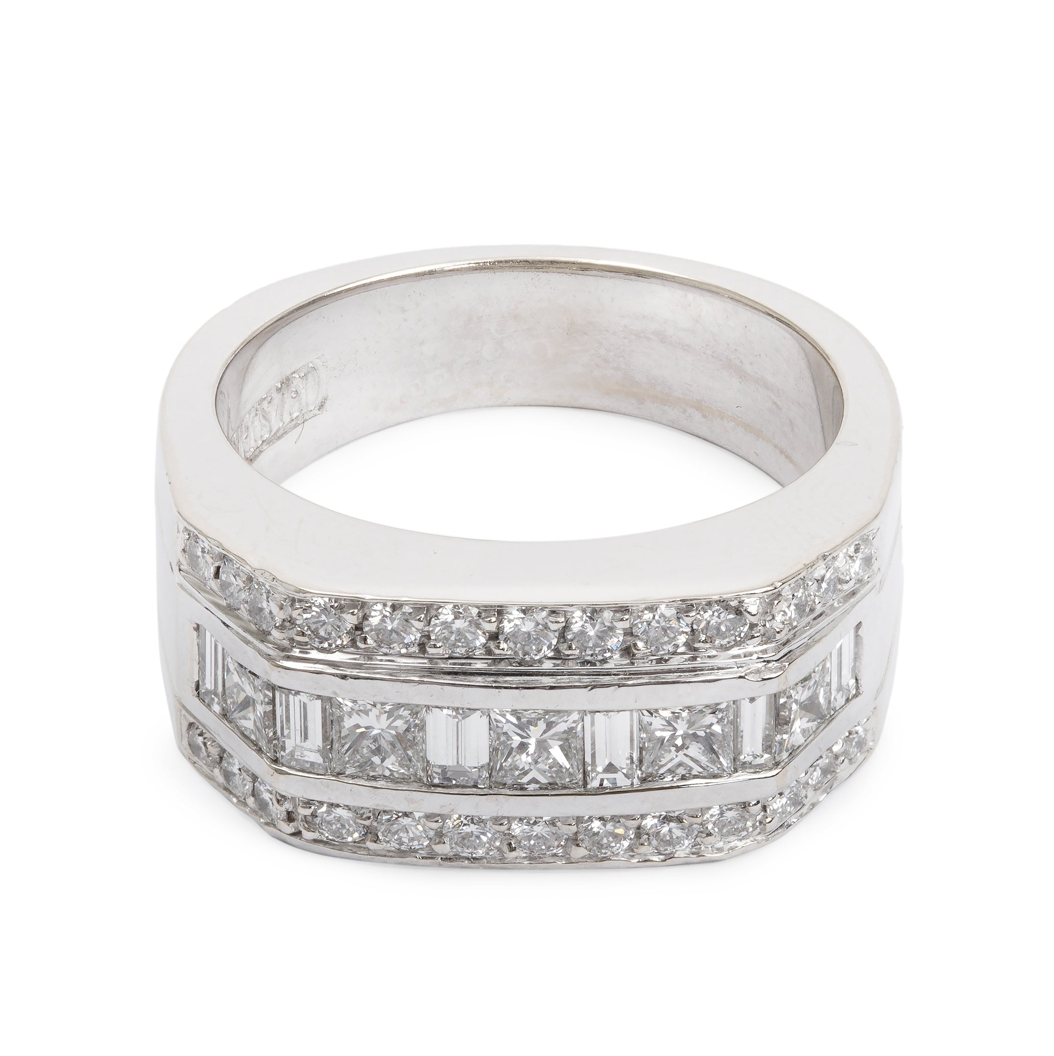 18k White Gold 3 Rows Diamond Cocktail Ring, Size 10