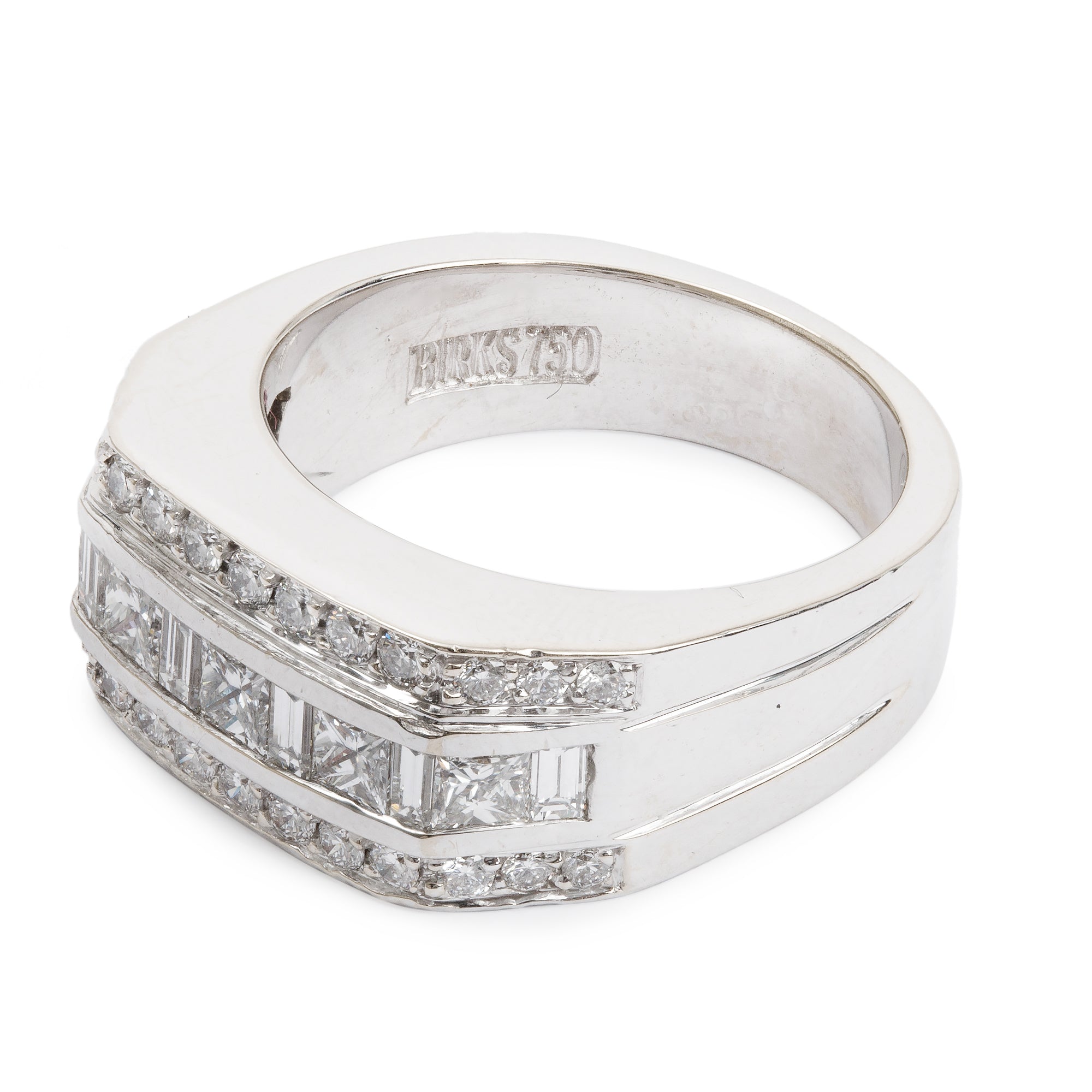 18k White Gold 3 Rows Diamond Cocktail Ring, Size 10