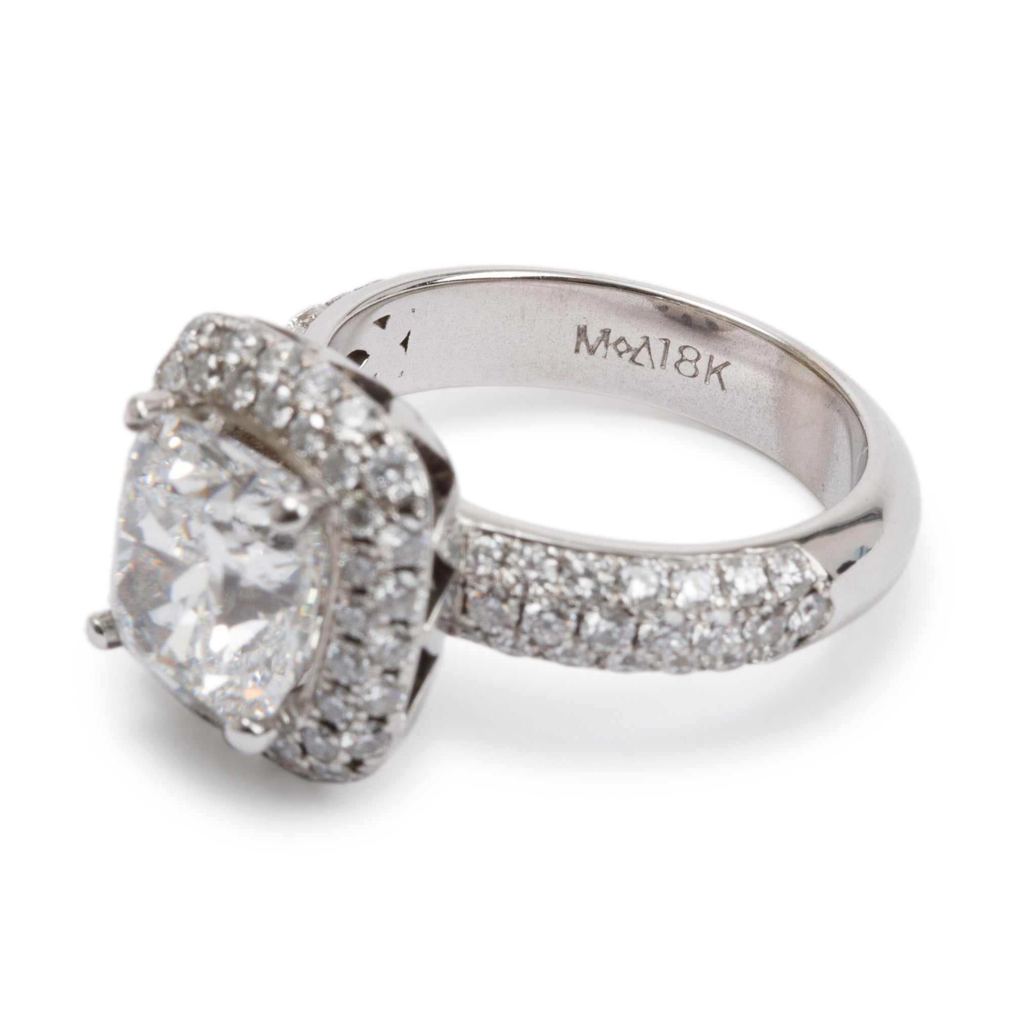 18k White Gold 3.01 ct. Cushion Cut Diamond Engagement Ring, Size 5.25 w/ GIA Diamond Certificate