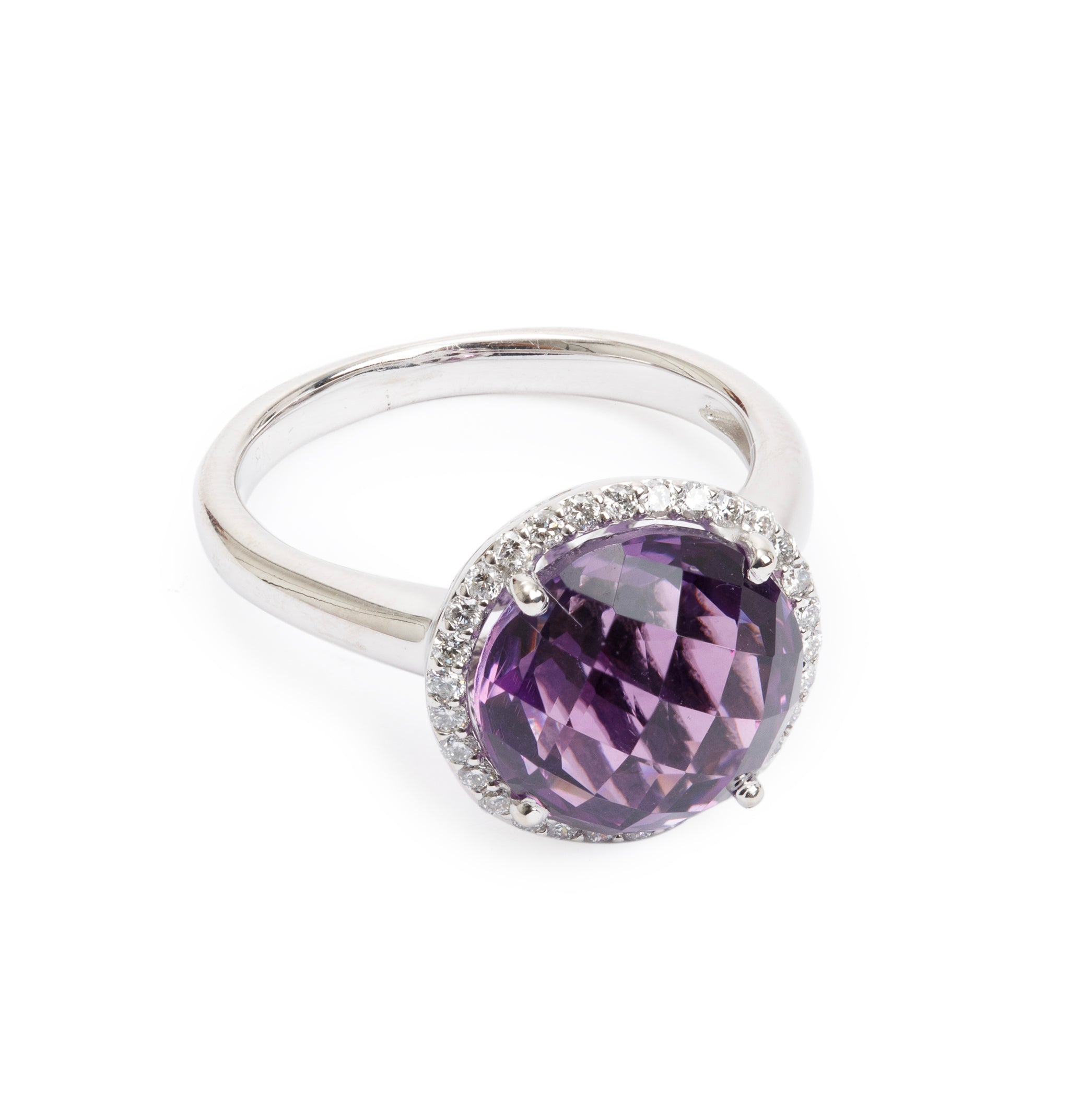 18k White Gold Amethyst & Diamond Cocktail Ring, Size 6