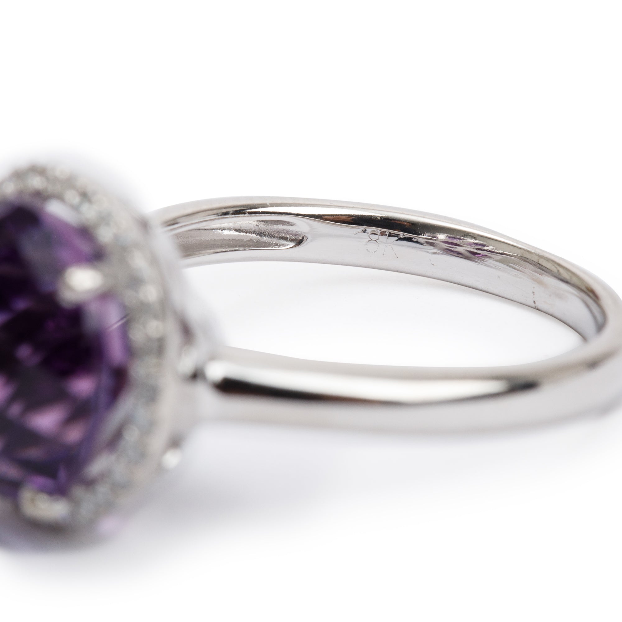 18k White Gold Amethyst & Diamond Cocktail Ring, Size 6