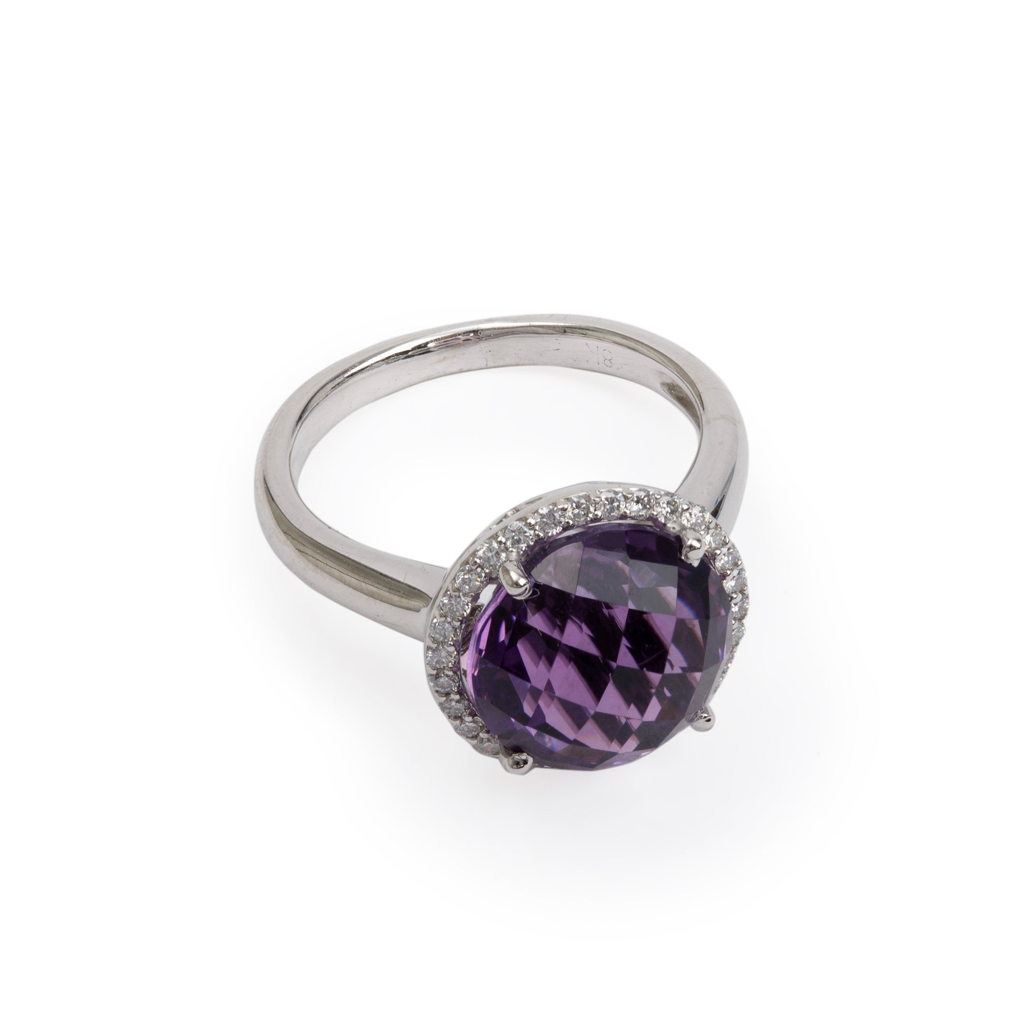 18k White Gold Amethyst & Diamond Cocktail Ring, Size 6