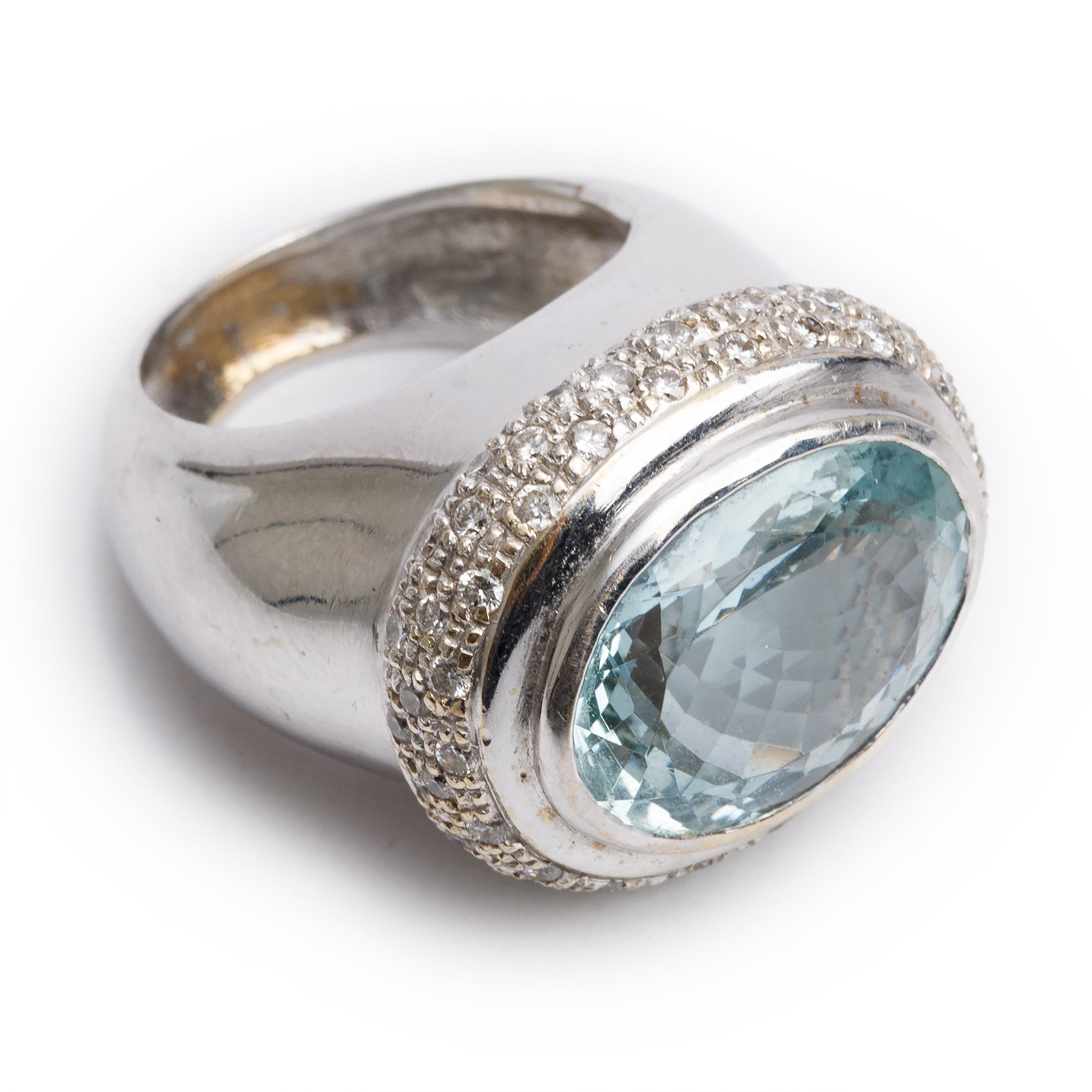 18k White Gold Aquamarine & Diamond Cocktail Ring, Size 5.75