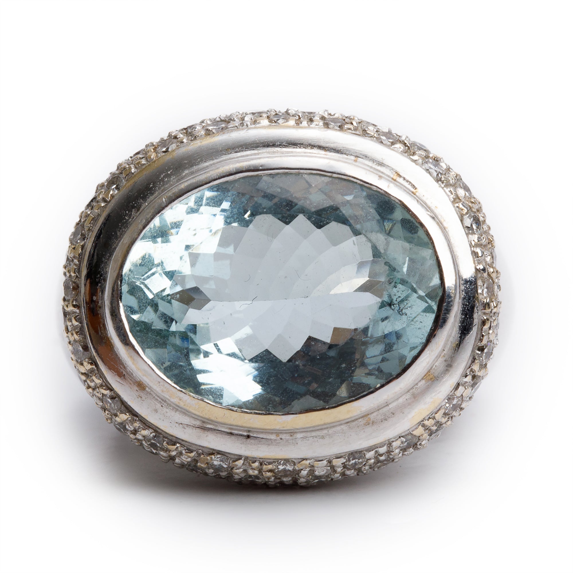 18k White Gold Aquamarine & Diamond Cocktail Ring, Size 5.75