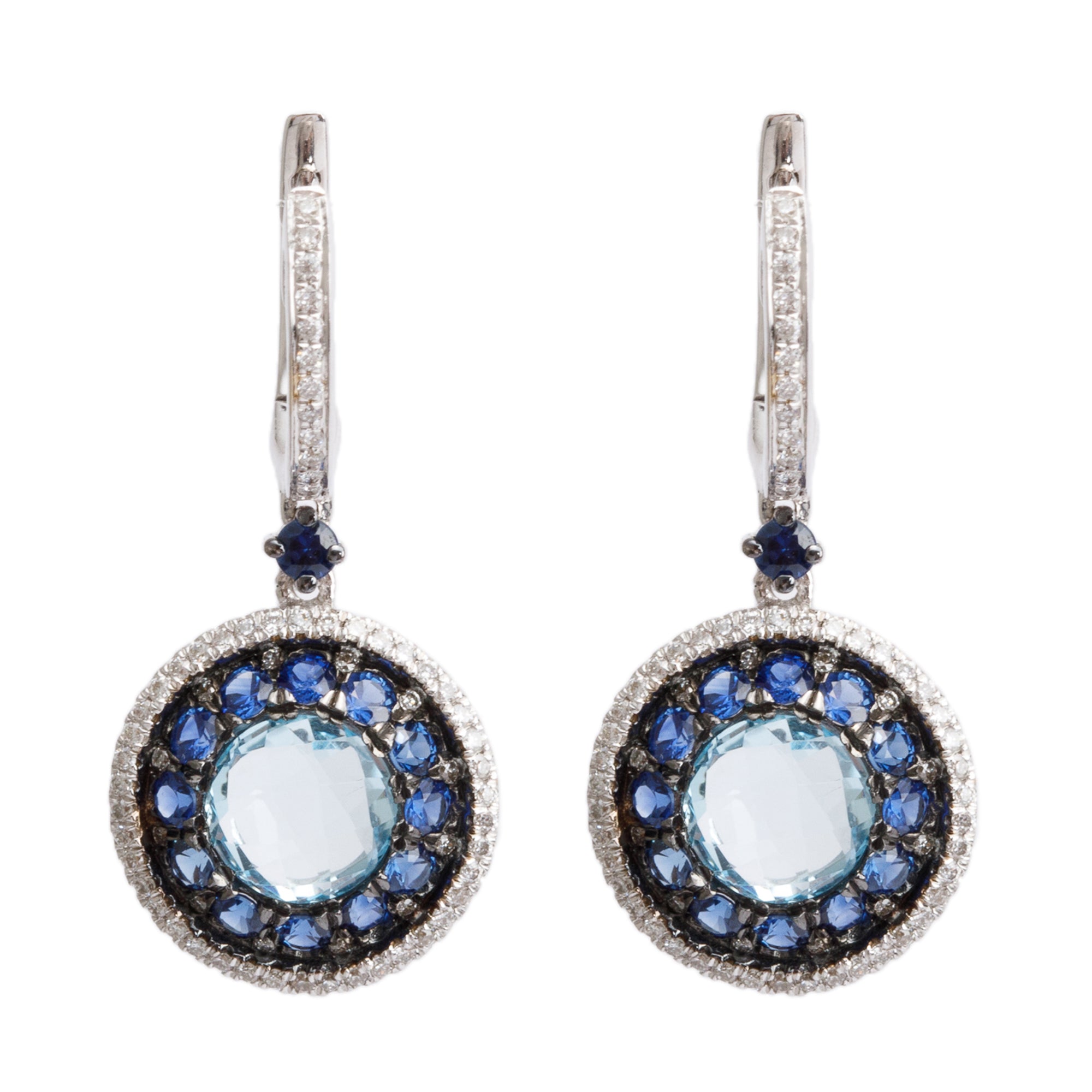 18k White Gold Blue Sapphire & Diamond Drop Earrings