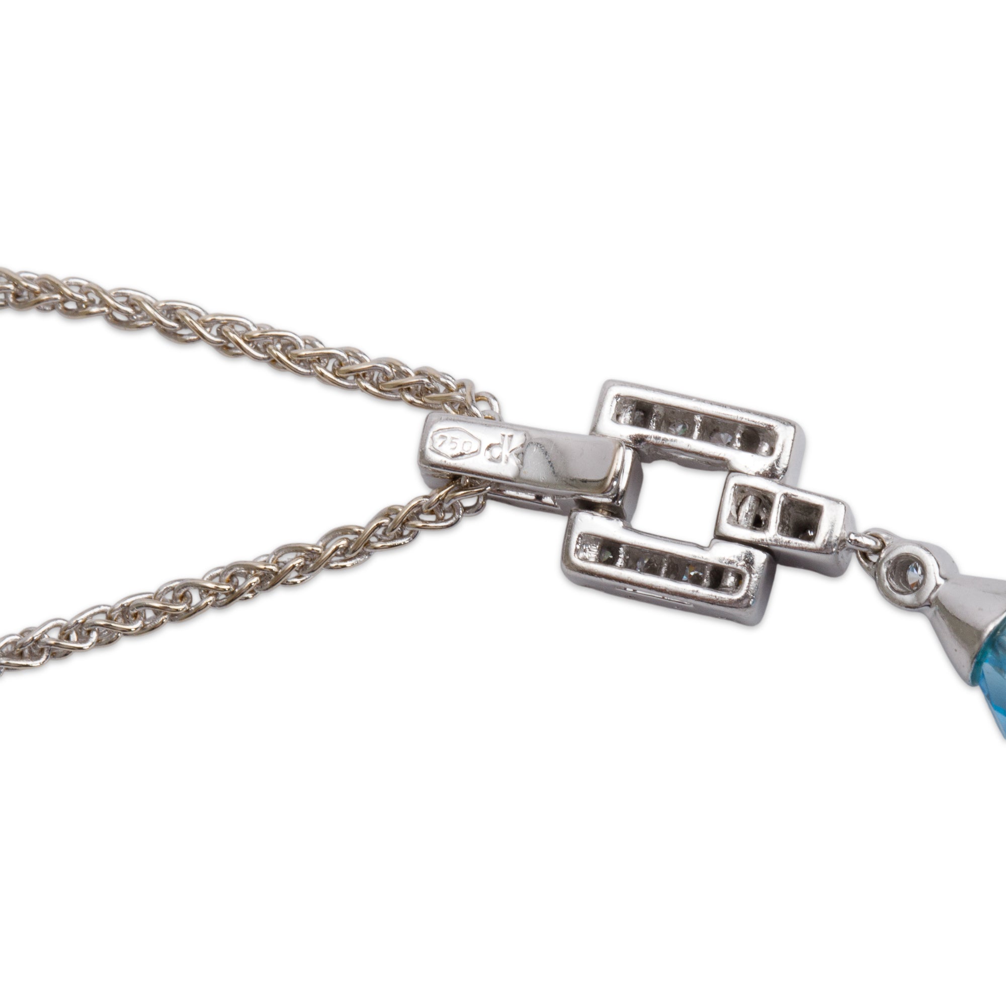 18k White Gold Blue Topaz & Diamond Pendant Necklace