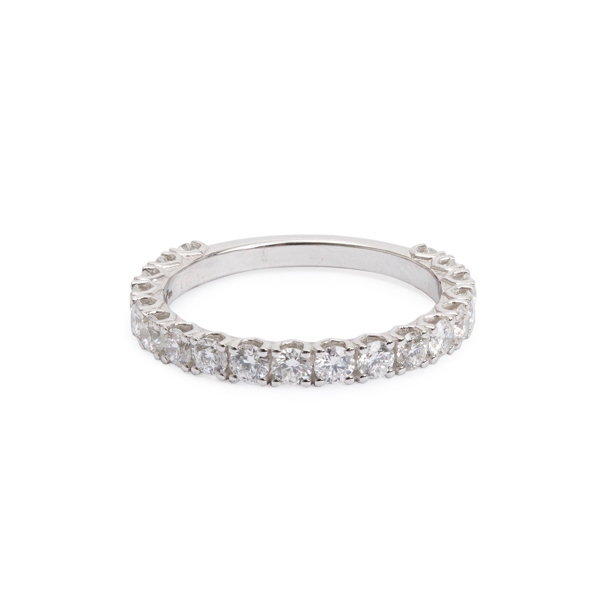 18k White Gold Diamond Band Ring, Size 8